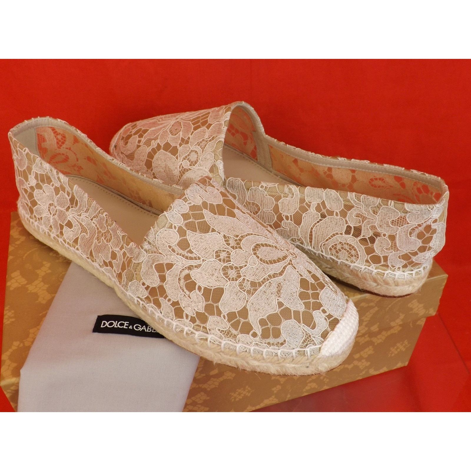 Dolce & Gabbana DOLCE & GABBANA WHITE FLORAL LACE ESPADRILLE FLATS 40 $ 545 Size US 10 / IT 40 - 4 Thumbnail