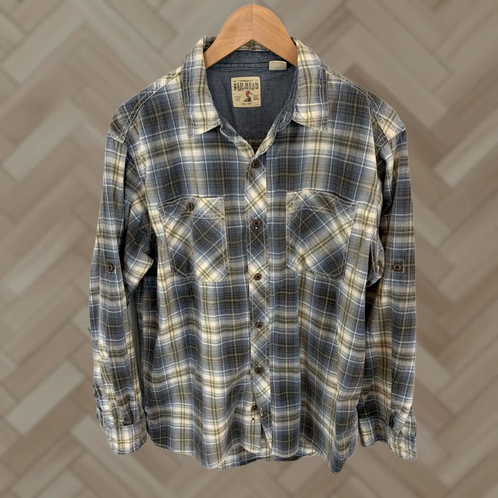 Vintage RedHead Plaid Button-Up Shirt Long Sleeve Men M Beige Blue Size US M / EU 48-50 / 2 - 1 Thumbnail