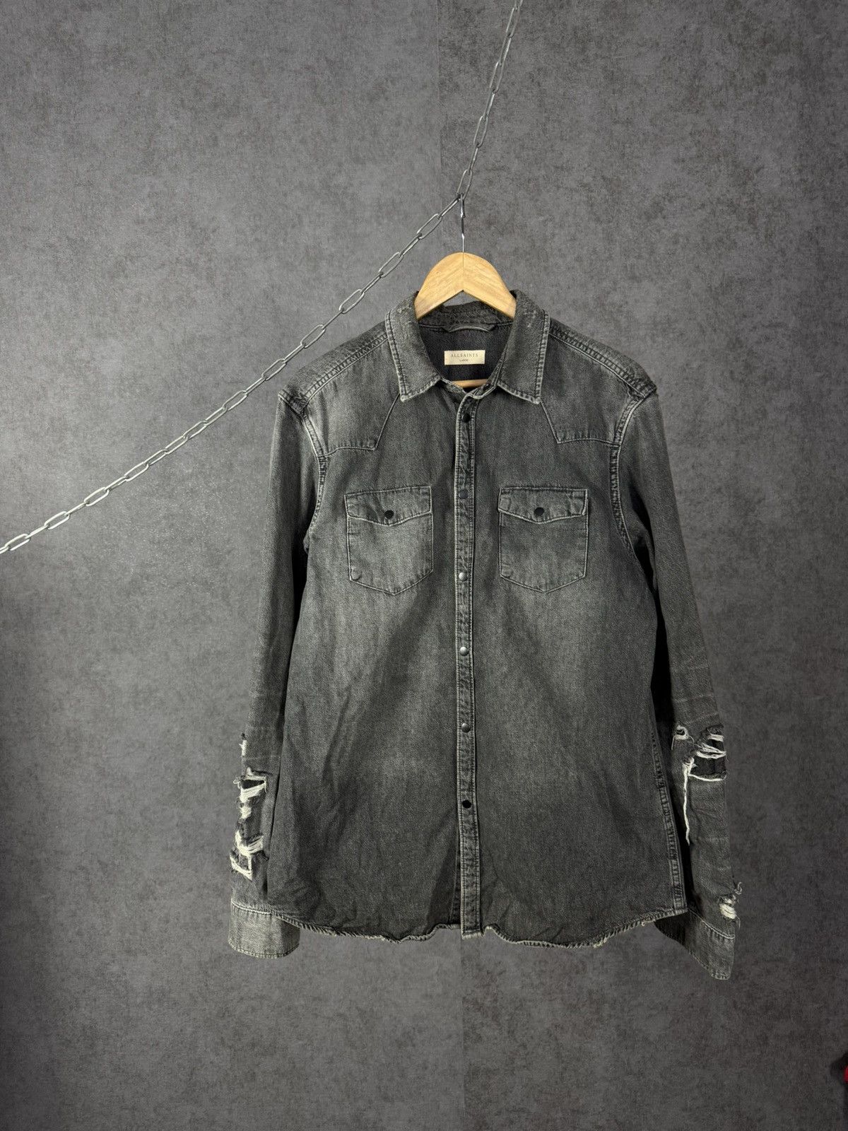 Allsaints Allsaints designer distressed denim shirt Size US L / EU 52-54 / 3 - 1 Thumbnail