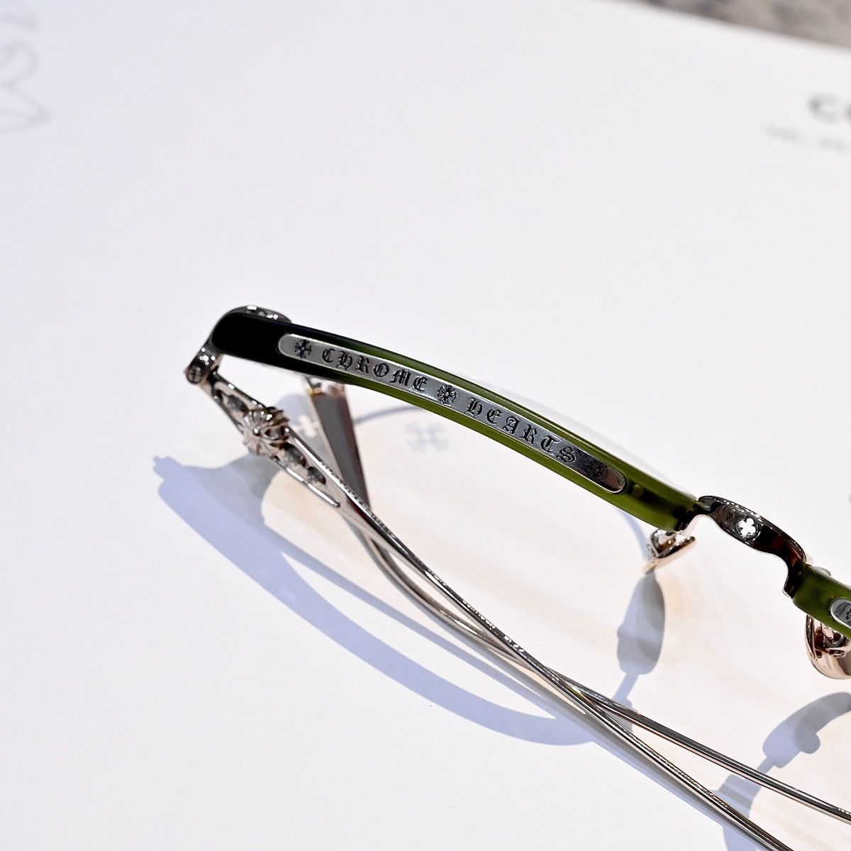 Chrome Hearts CHROME HEARTS SLUNTRADICTION MATTE DARK OLIVE/ GOLD PLATED GLASSES GLASSES Size ONE SIZE - 5 Thumbnail