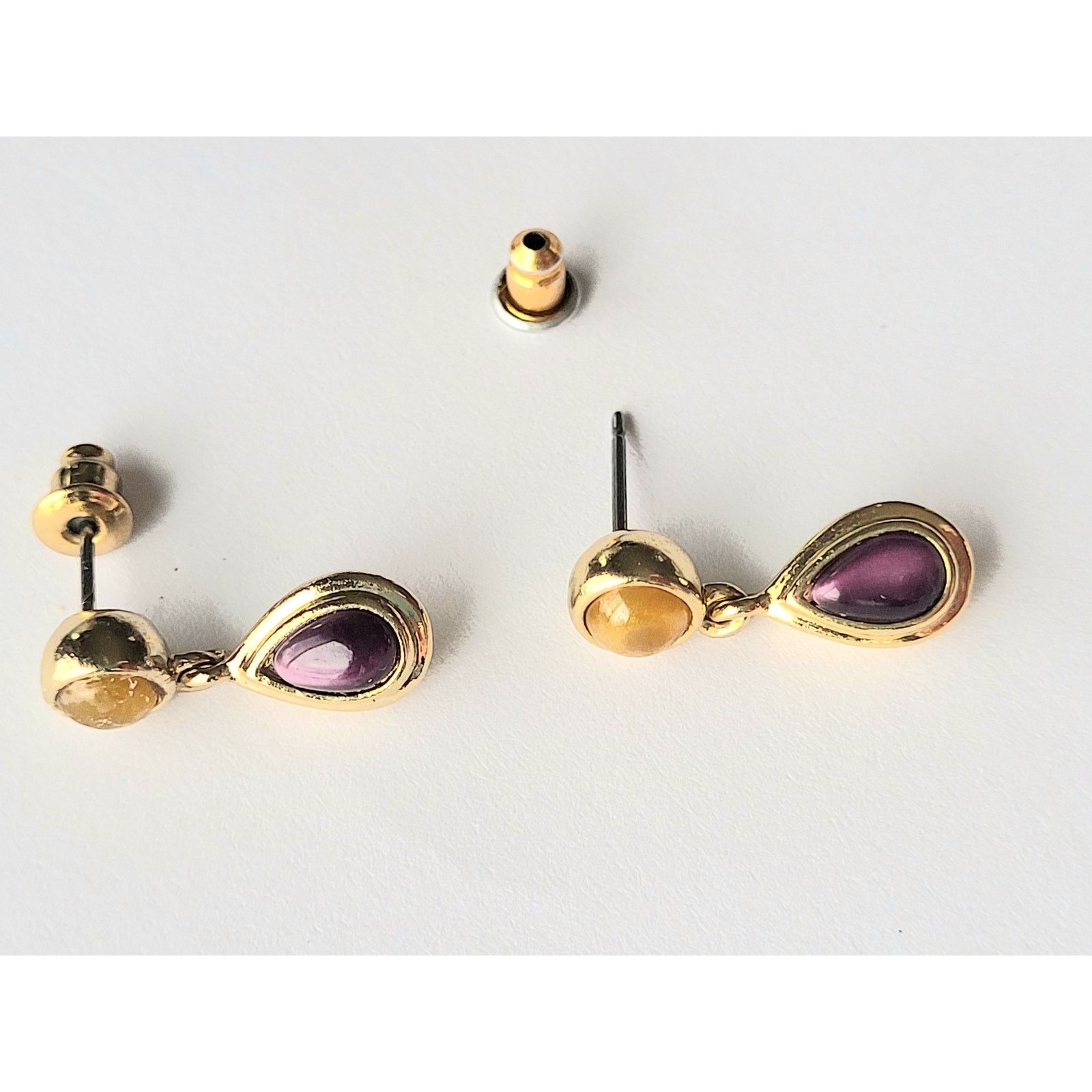 Monet Monet Amethyst Tiger Eye Earrings Vintage Signed Gold Tone Size ONE SIZE - 4 Thumbnail