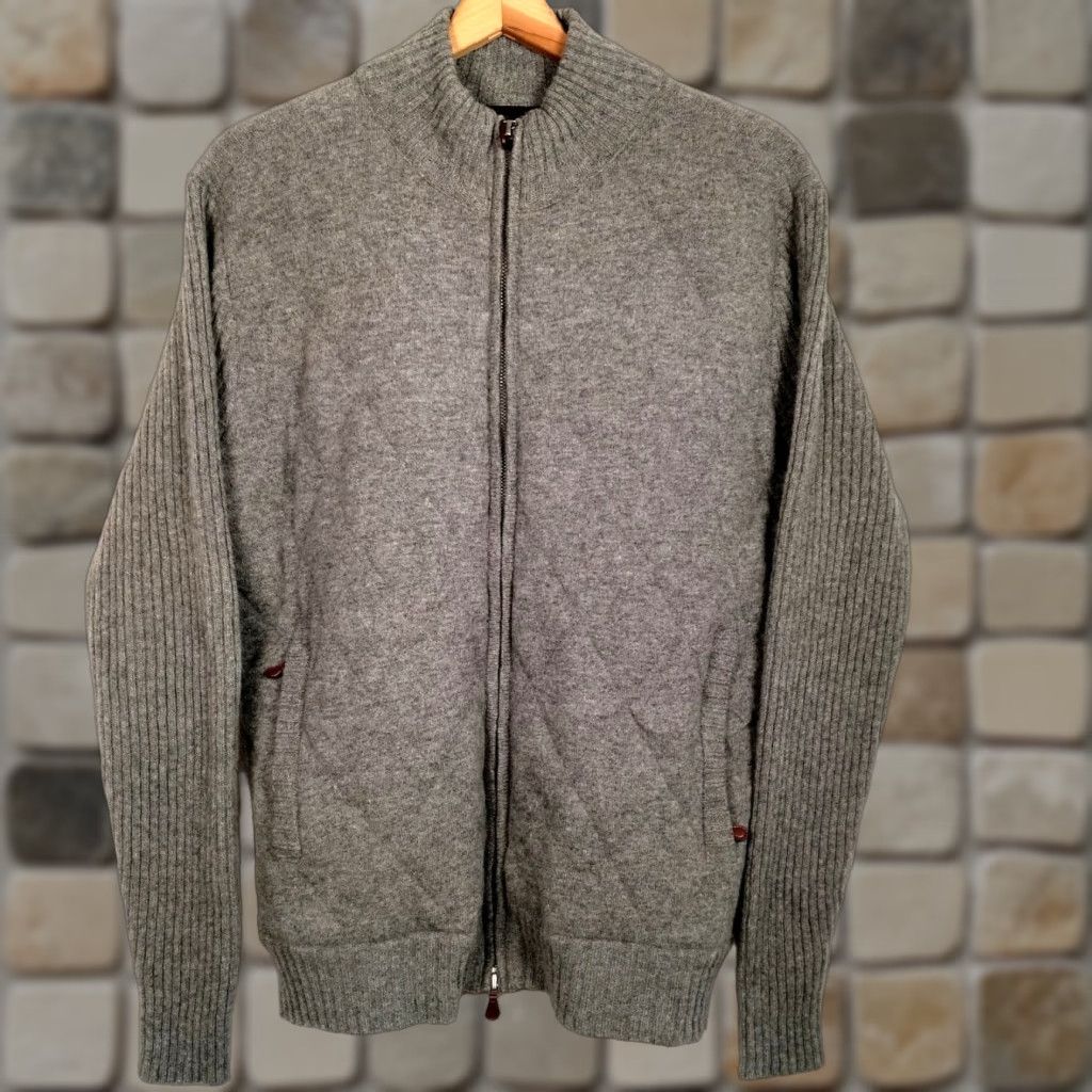 Vintage VINTAGE Maker & Co. Cardigan Sweater M Gray Extra Fine Merino Wool Quilted Slim Fit Mens Size US M / EU 48-50 / 2 - 1 Thumbnail
