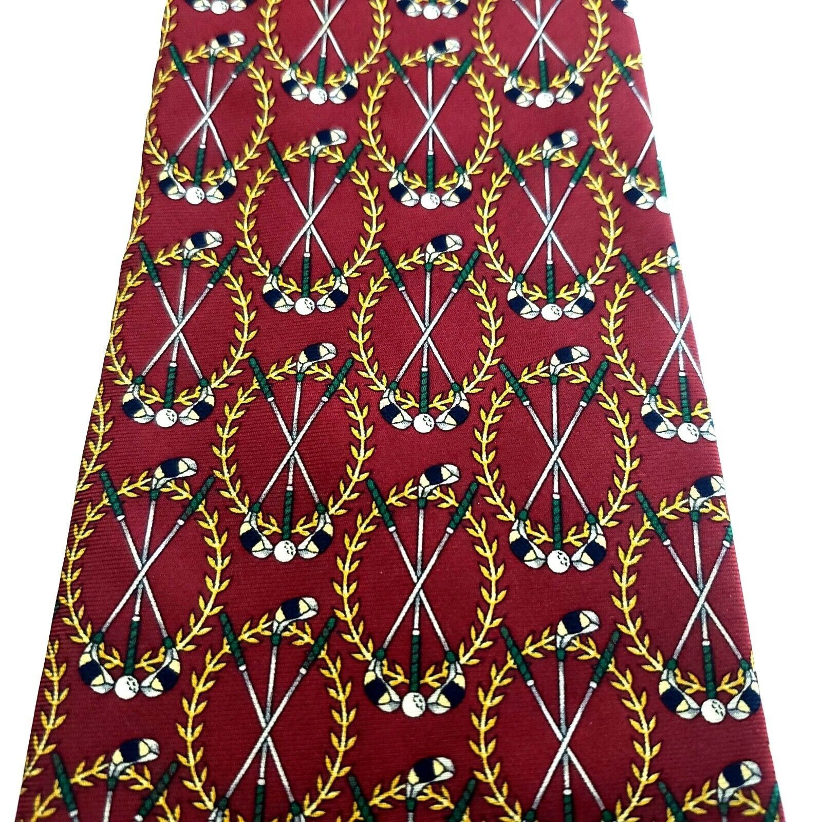 Tommy Hilfiger Tommy Hilfiger Red Yellow Golf Print Wide Italian Silk Tie Size ONE SIZE - 2 Thumbnail