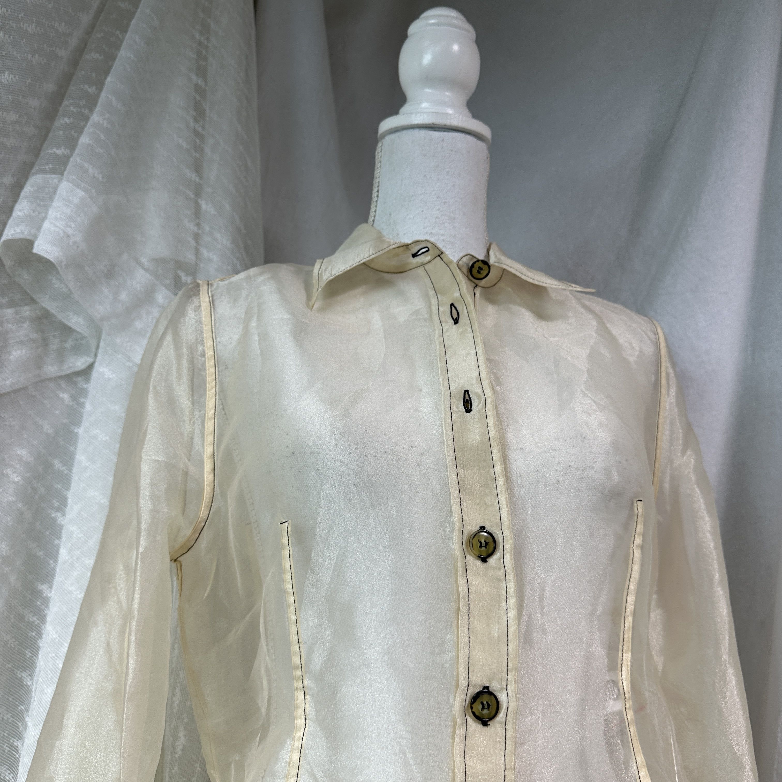 Ganni Vintage Ganni Sheer Oversize Nude Puffy Sleeves Shirt Y2K Size M / US 6-8 / IT 42-44 - 8 Thumbnail