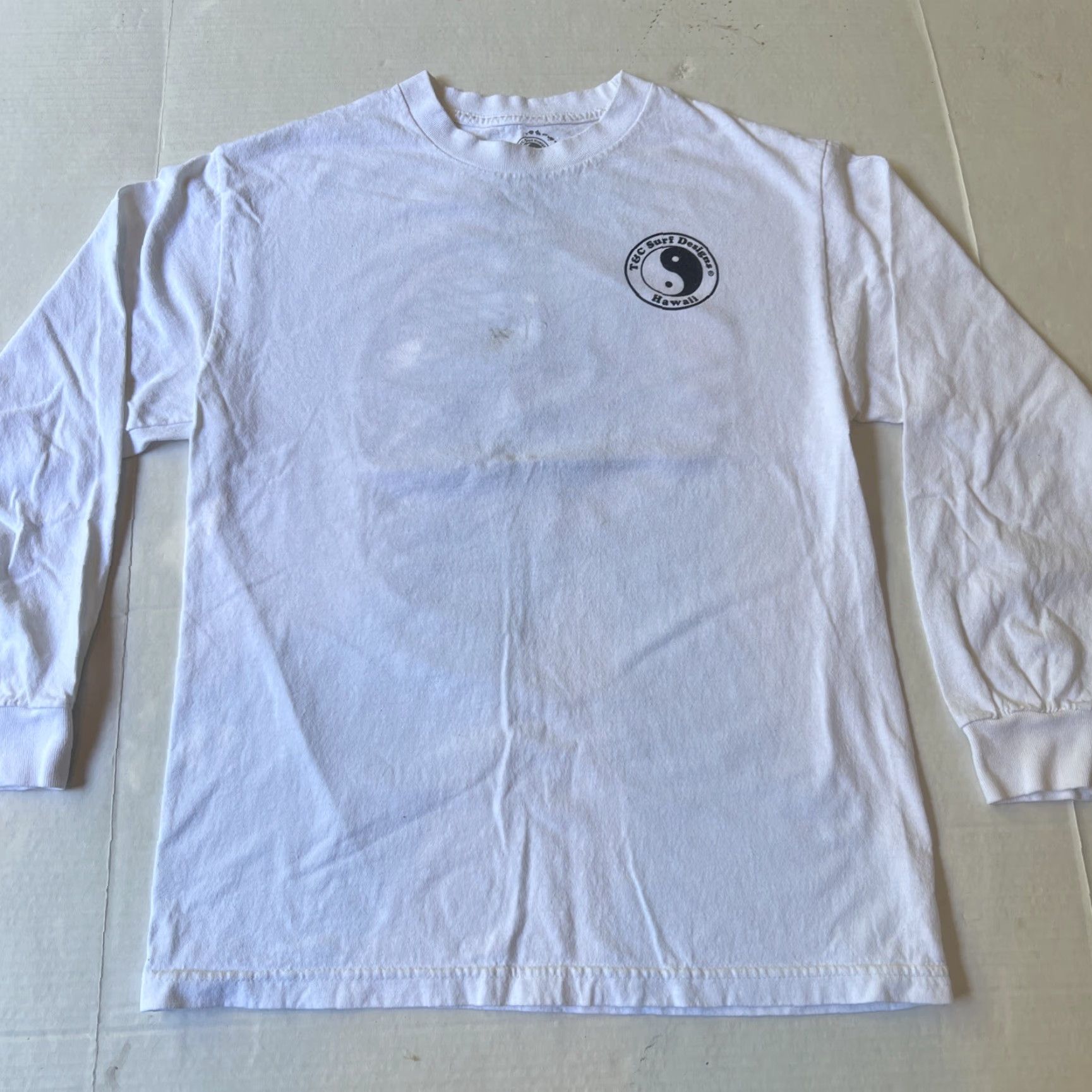 4SDESIGNS T&C Surf Designs North Shore Hawaii Fish Ying Yang Logo Long Sleeve Shirt Medium White Mens Graphic Print Shirt Size US M / EU 48-50 / 2 - 2 Thumbnail