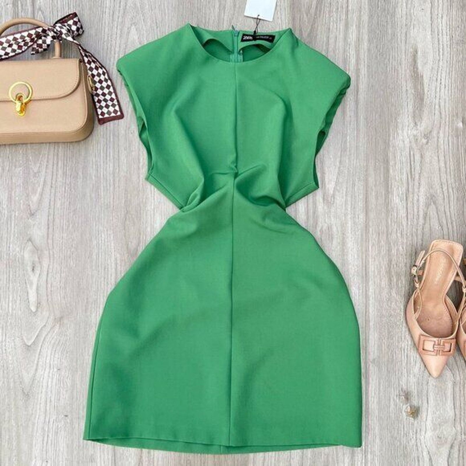 Zara Zara Green Structured Shoulder Pad Mini Dress NWT Size M / US 6-8 / IT 42-44 - 23 Thumbnail