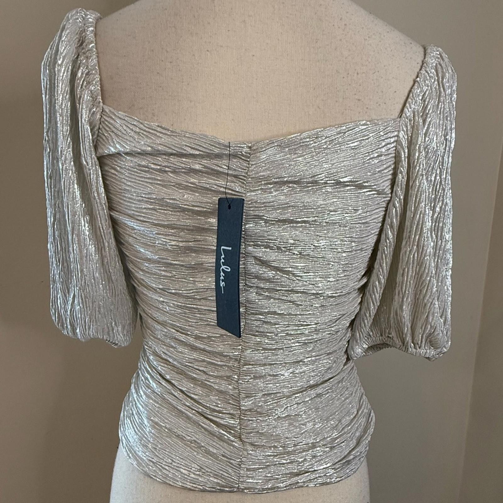 Lulus Lulus silver shimmery crop top shirred ruching SZ SM Size S / US 4 / IT 40 - 5 Thumbnail