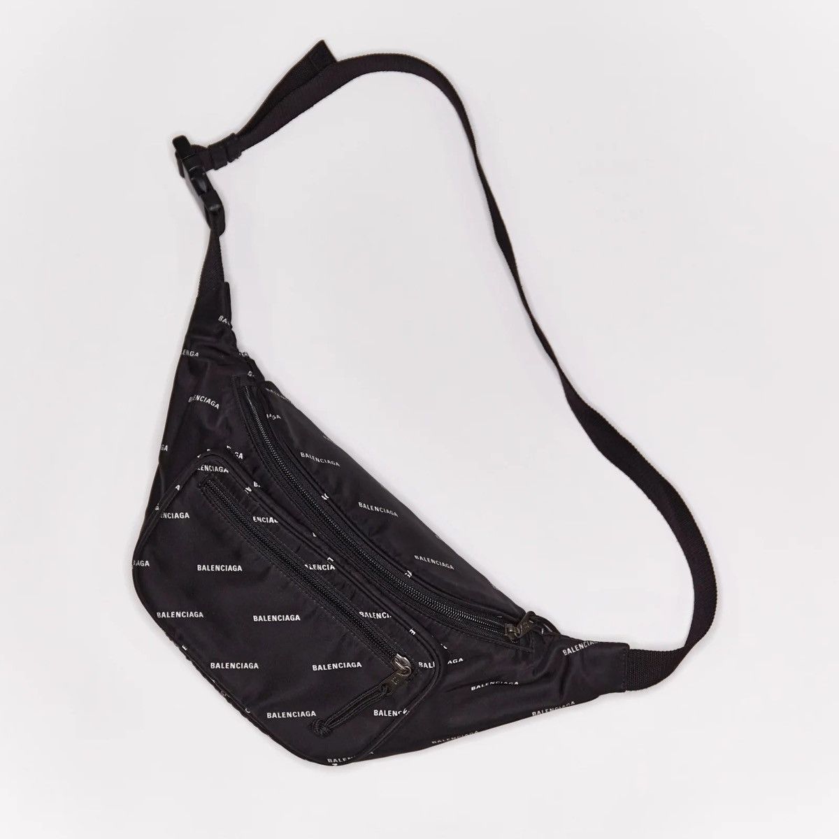 Balenciaga BALENCIAGA NYLON ALL OVER WHITE LOGO WAIST BAG Size ONE SIZE - 1 Thumbnail