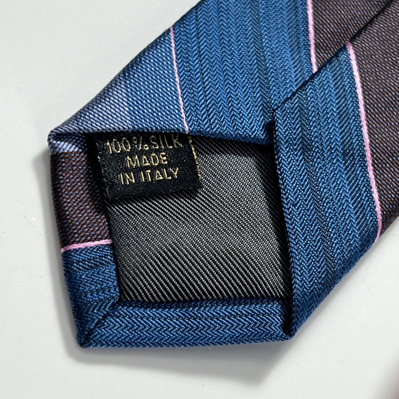Valentino Valentino Mens Tie Blue Grey 100% Silk Woven Striped Necktie Size ONE SIZE - 7 Thumbnail