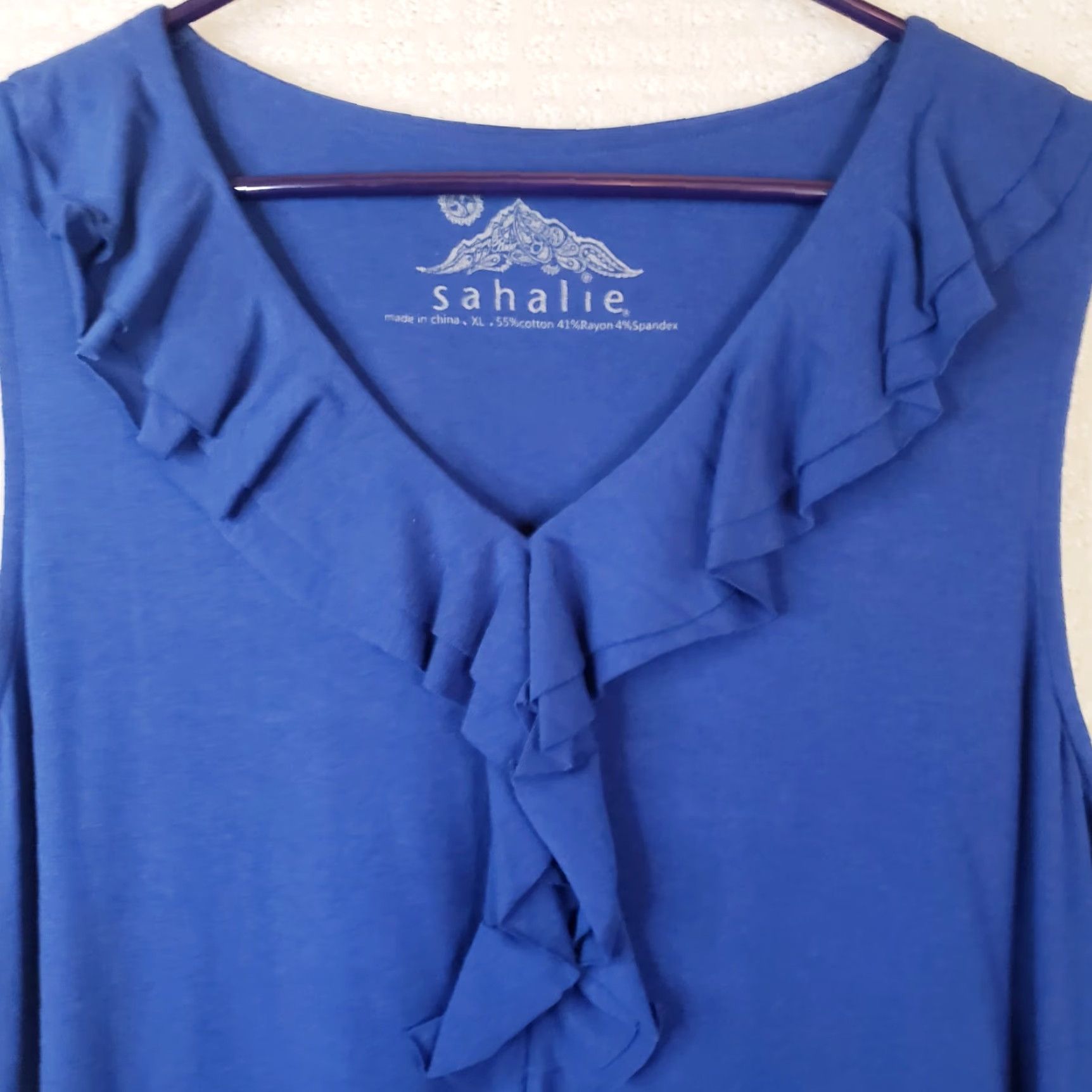 Vintage Sahalie Midi Dress XL Blue Sleeveless V-Neck Knit Cotton Modal Spandex Stretch Size XL / US 12-14 / IT 48-50 - 4 Thumbnail