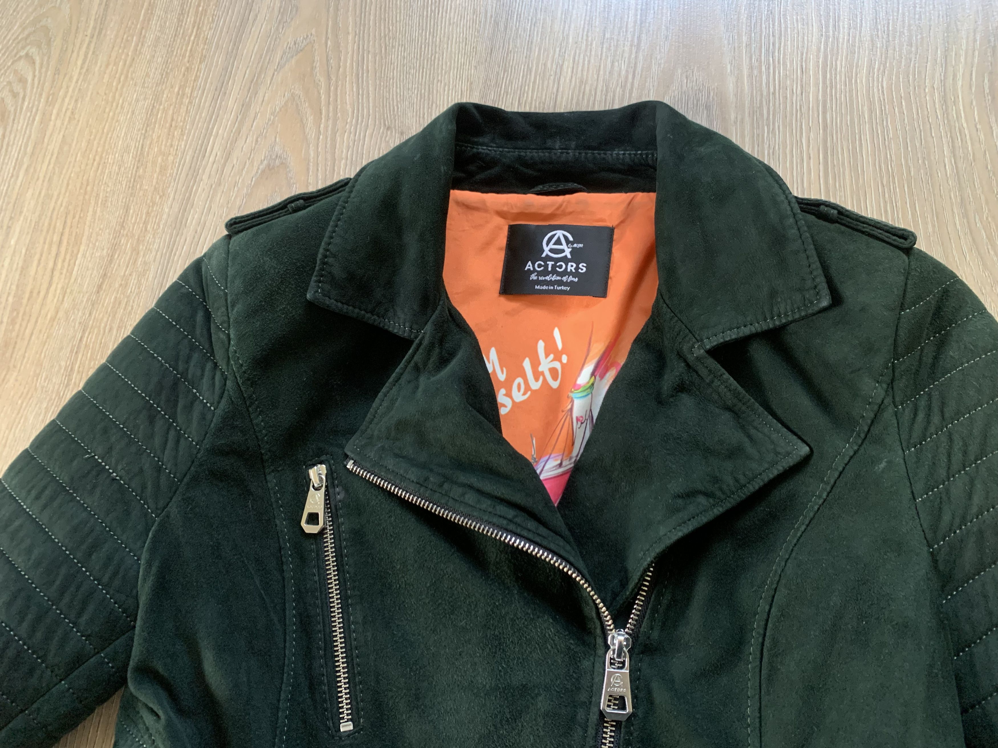 Other Actors Womens Suede Green Leather Biker Jacket Size S / US 4 / IT 40 - 5 Thumbnail