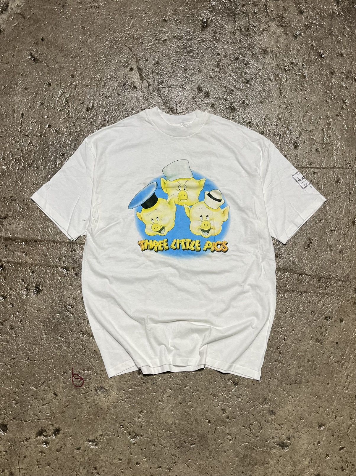 image of Crazy Vintage 90's Three Little Pigs Disney Movie Promo Tee in White, Men's (Size XL)