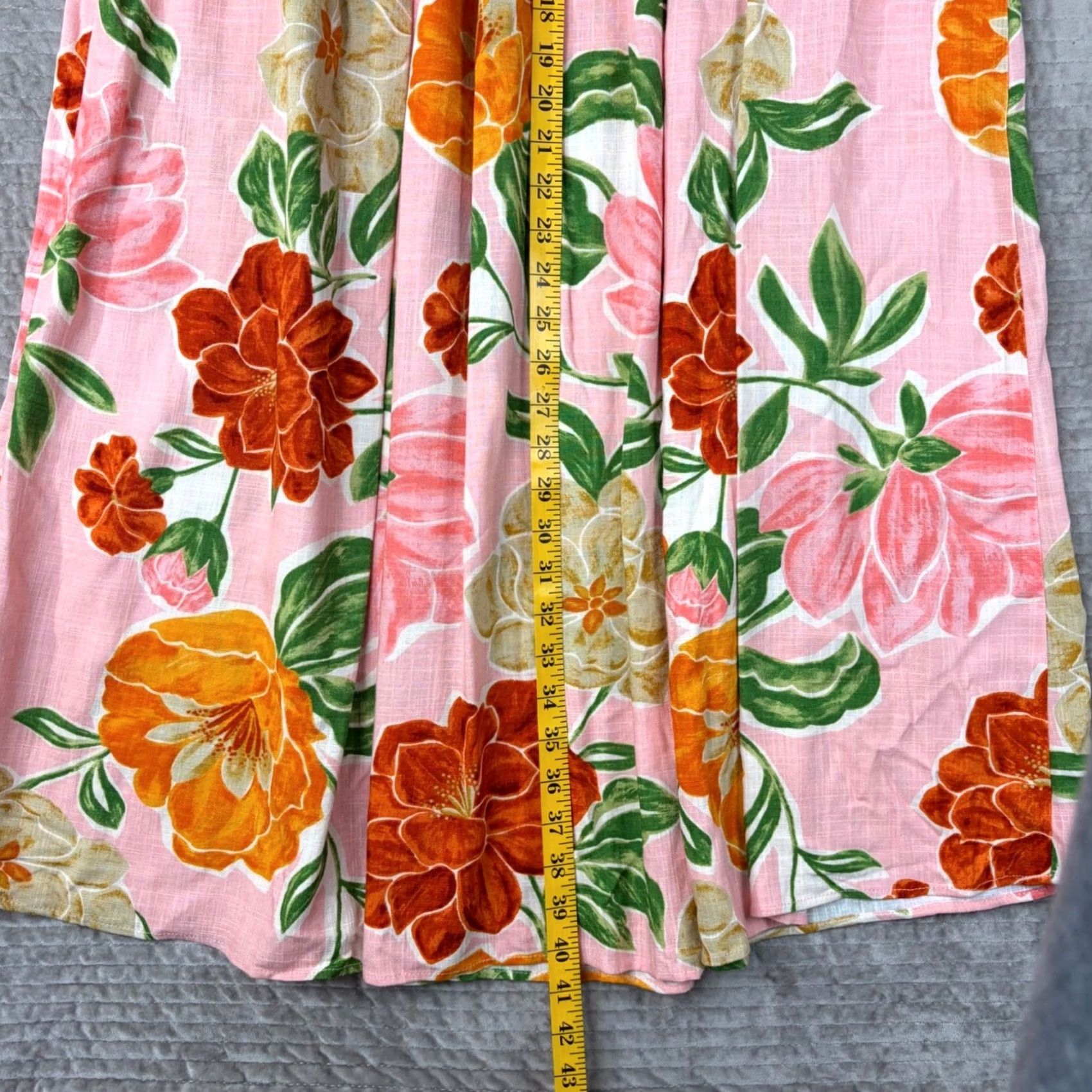 Vintage Paper Heart Floral Maxi Skirt XL Pink Linen Blend Smocked Tiered Boho Tropical Linen Rayon Smocked Elastic Waist Pockets Pink Floral Size 40" / US 18 - 6 Thumbnail