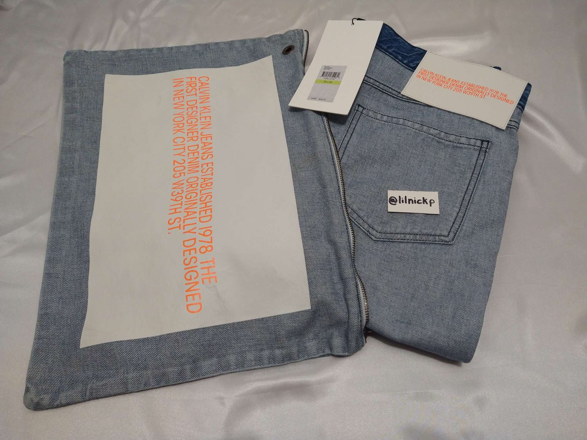 Calvin Klein 205W39NYC EST. 1978 Straight Leg Inside Out Indigo Stone Jeans Size US 30 / EU 46 - 10 Thumbnail