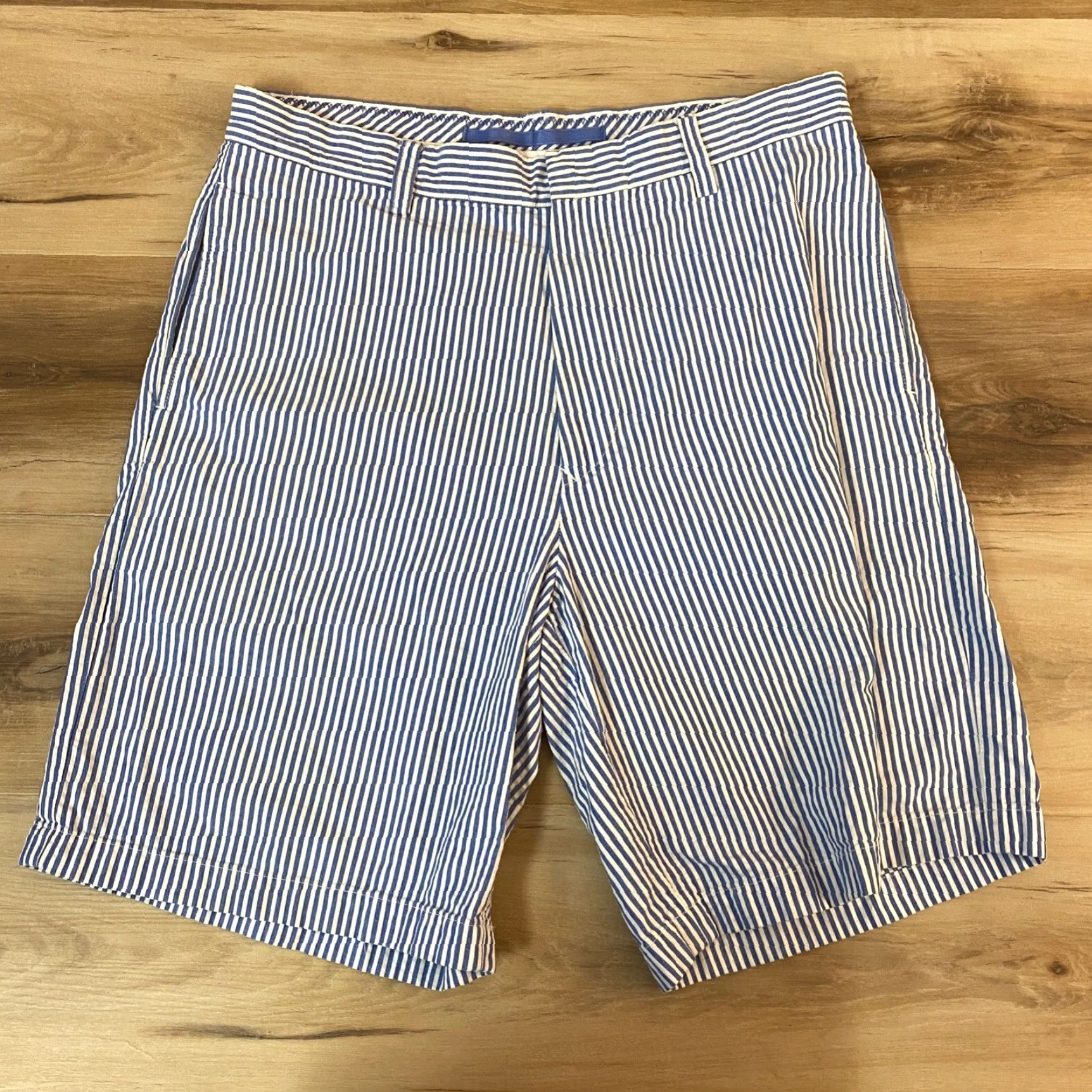 Nautica Nautica Shorts Mens 34 Seersucker Chino Classic Fit Blue Striped 9" Clipper Size US 34 / EU 50 - 2 Thumbnail