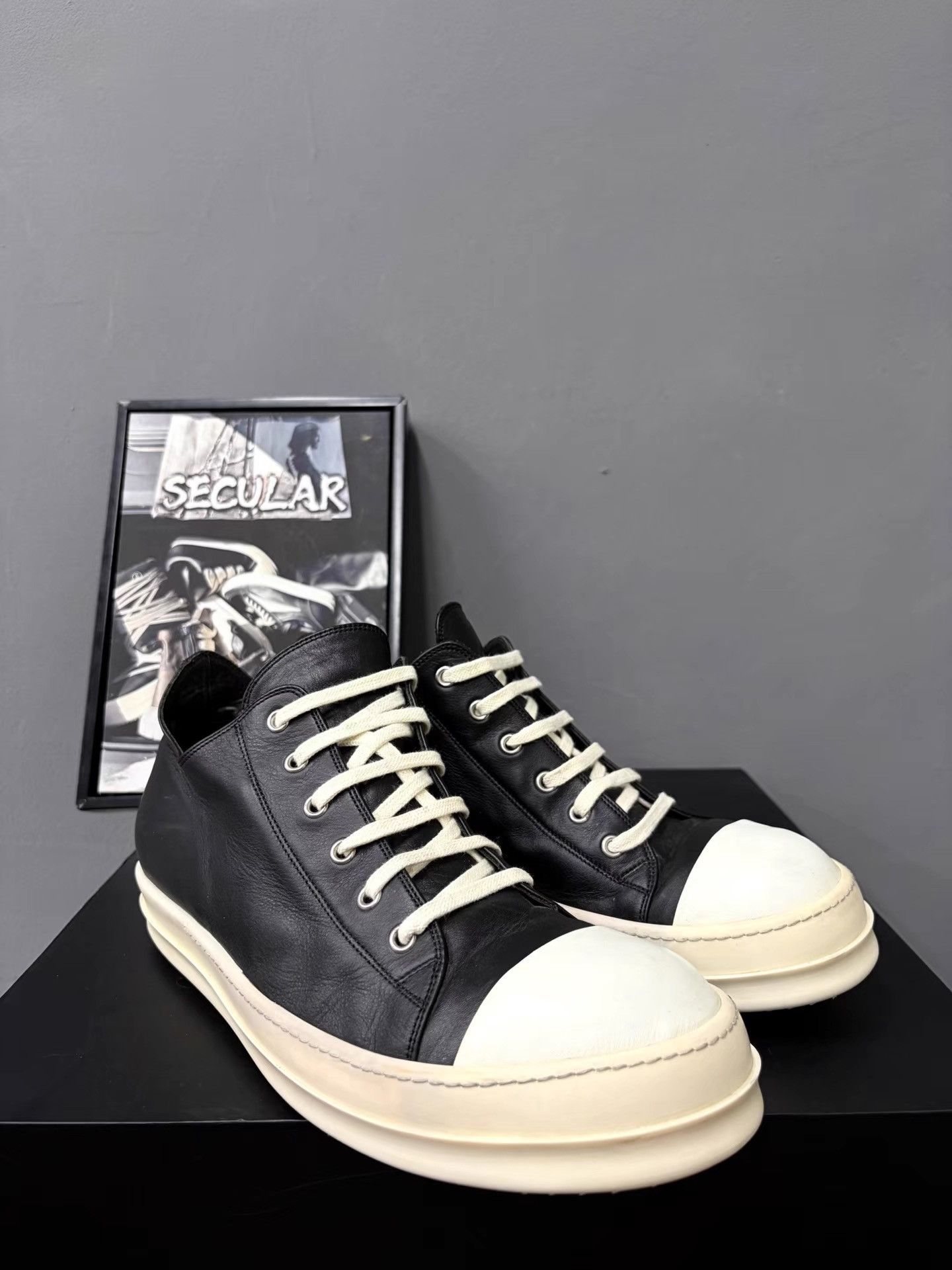 Rick Owens Rick Owens Black White Leather Low Sneakers K34 Size US 12 / EU 45 - 3 Thumbnail