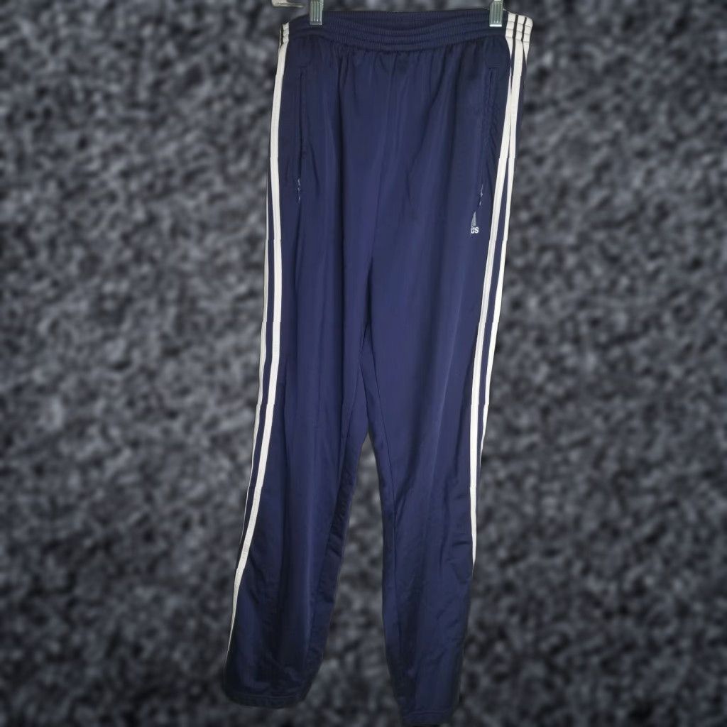 Adidas VINTAGE Adidas Tear Away Pants Mens M 90's Striped Blue Polyester Button Loose Fit Activewear Size US 31 - 1 Thumbnail