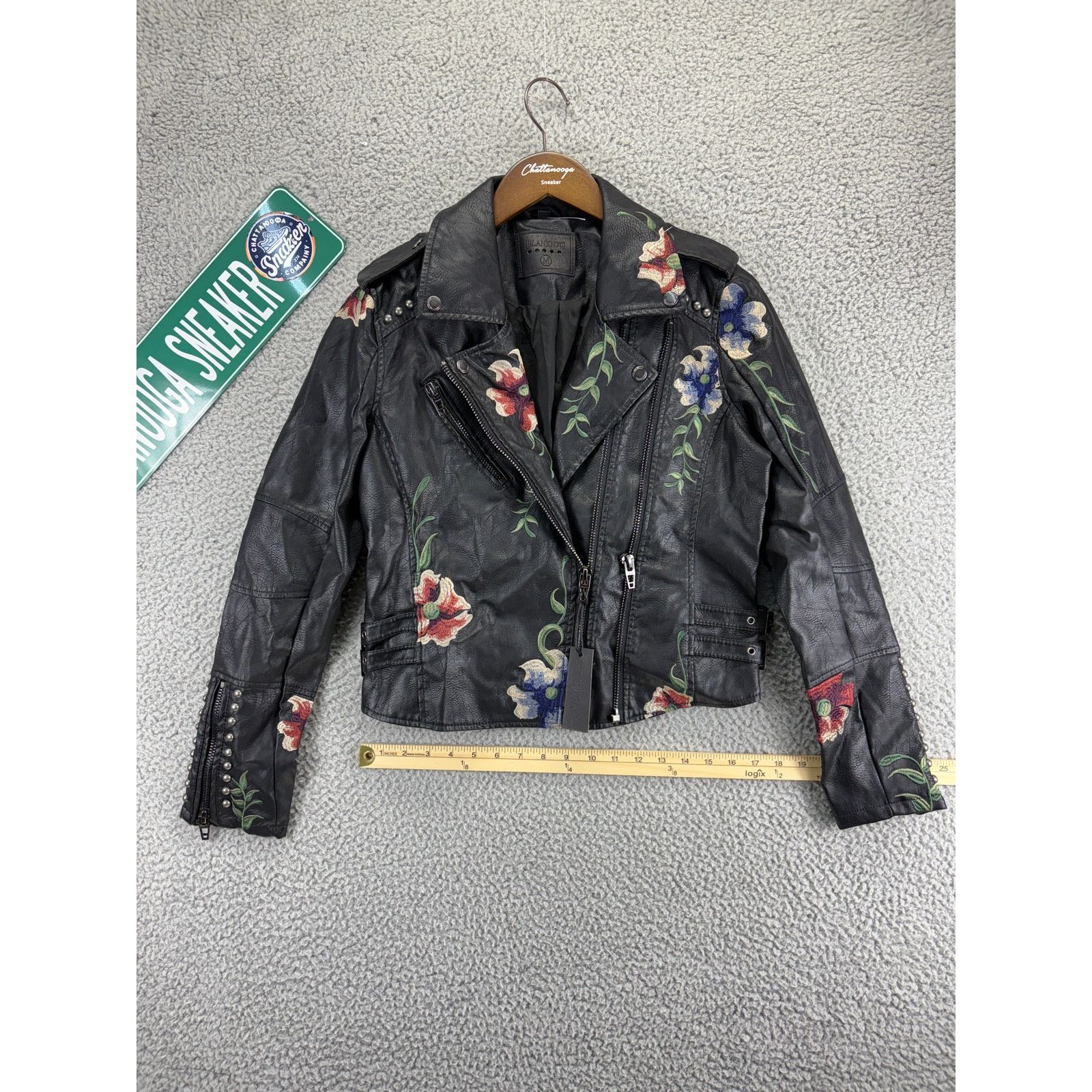 Blank NYC Faux Leather Moto Embroidered Jacket Womens M