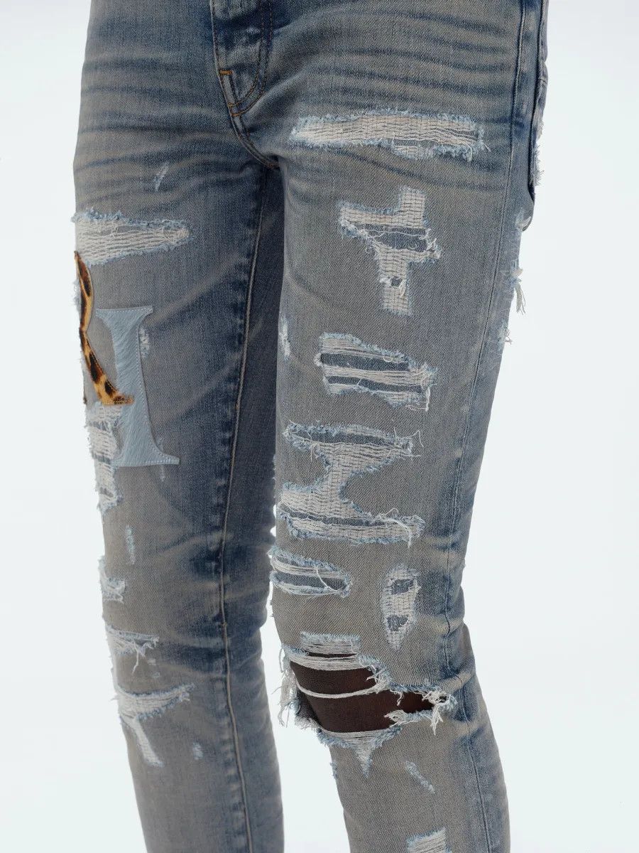 Amiri o1gr1nt0525 Leather Staggered Logo Jeans in Vintage Indigo Size US 30 / EU 46 - 7 Thumbnail