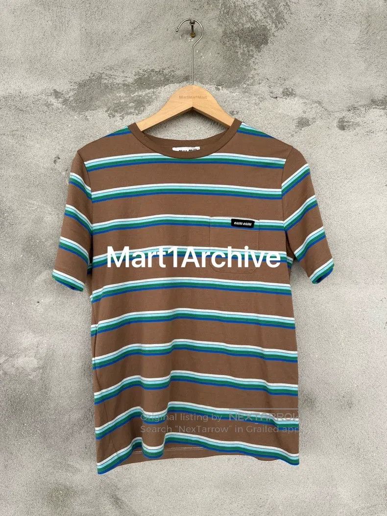 Miu Miu Miu Miu Brown Striped Short-sleeve Size US L / EU 52-54 / 3 - 1 Thumbnail