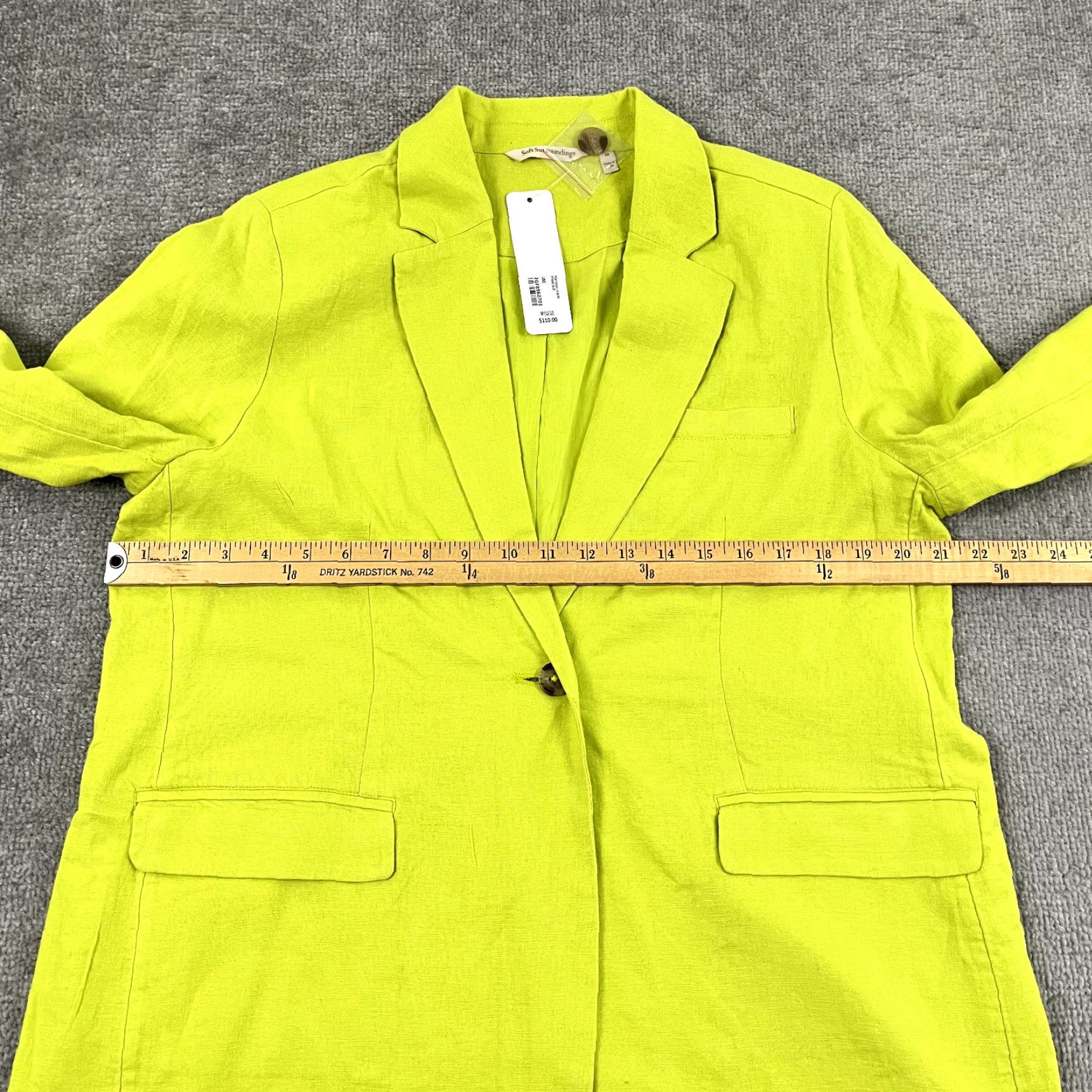 Soft Surroundings SOFT SURROUNDINGS Boyfriend Blazer Womens Medium 10/12 Lime Green Linen Blend Casual Business Size M / US 6-8 / IT 42-44 - 6 Thumbnail
