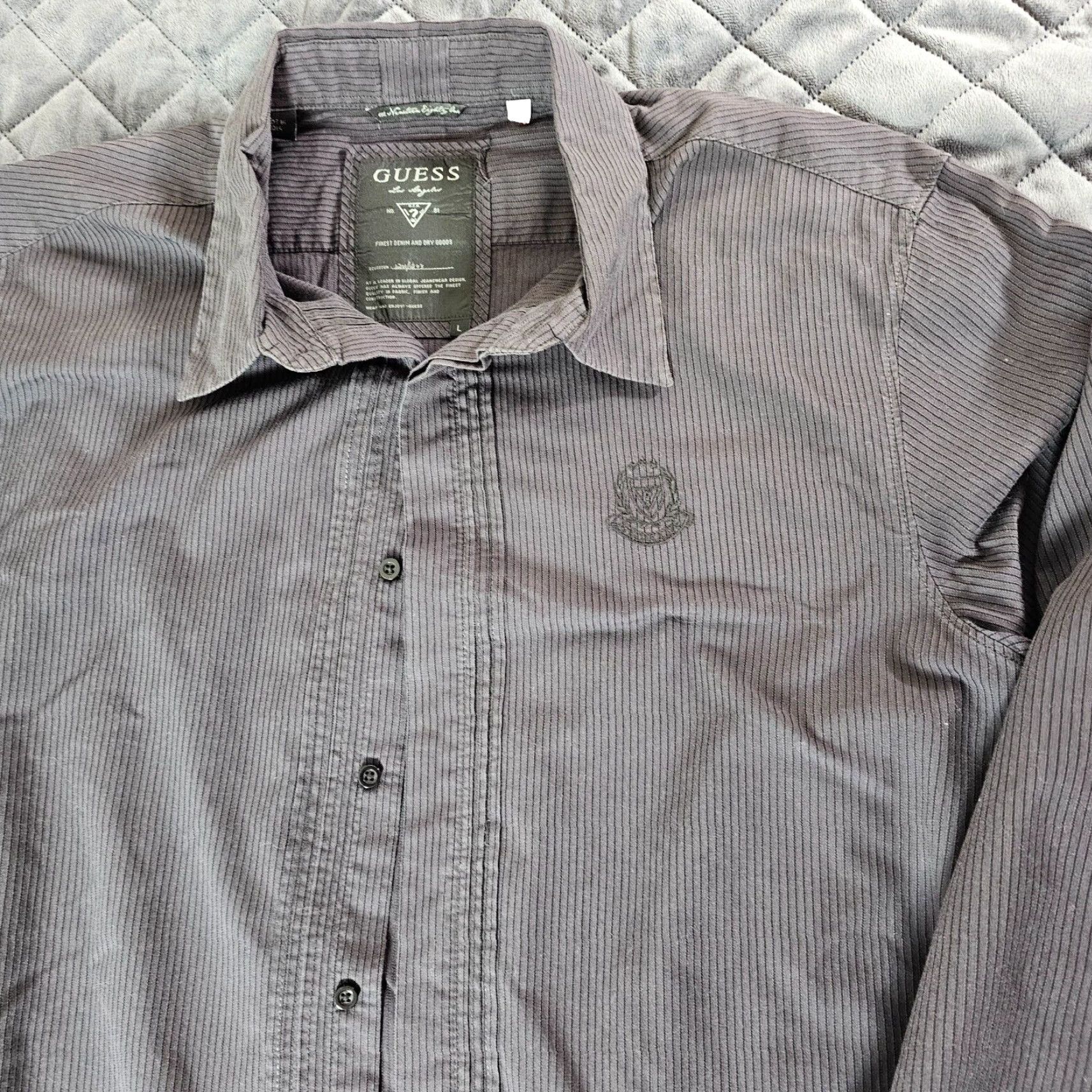 Guess VINTAGE GUESS Men’s Button-Up Shirt Large Black Cotton Striped Logo 90s Casual Size US L / EU 52-54 / 3 - 3 Thumbnail