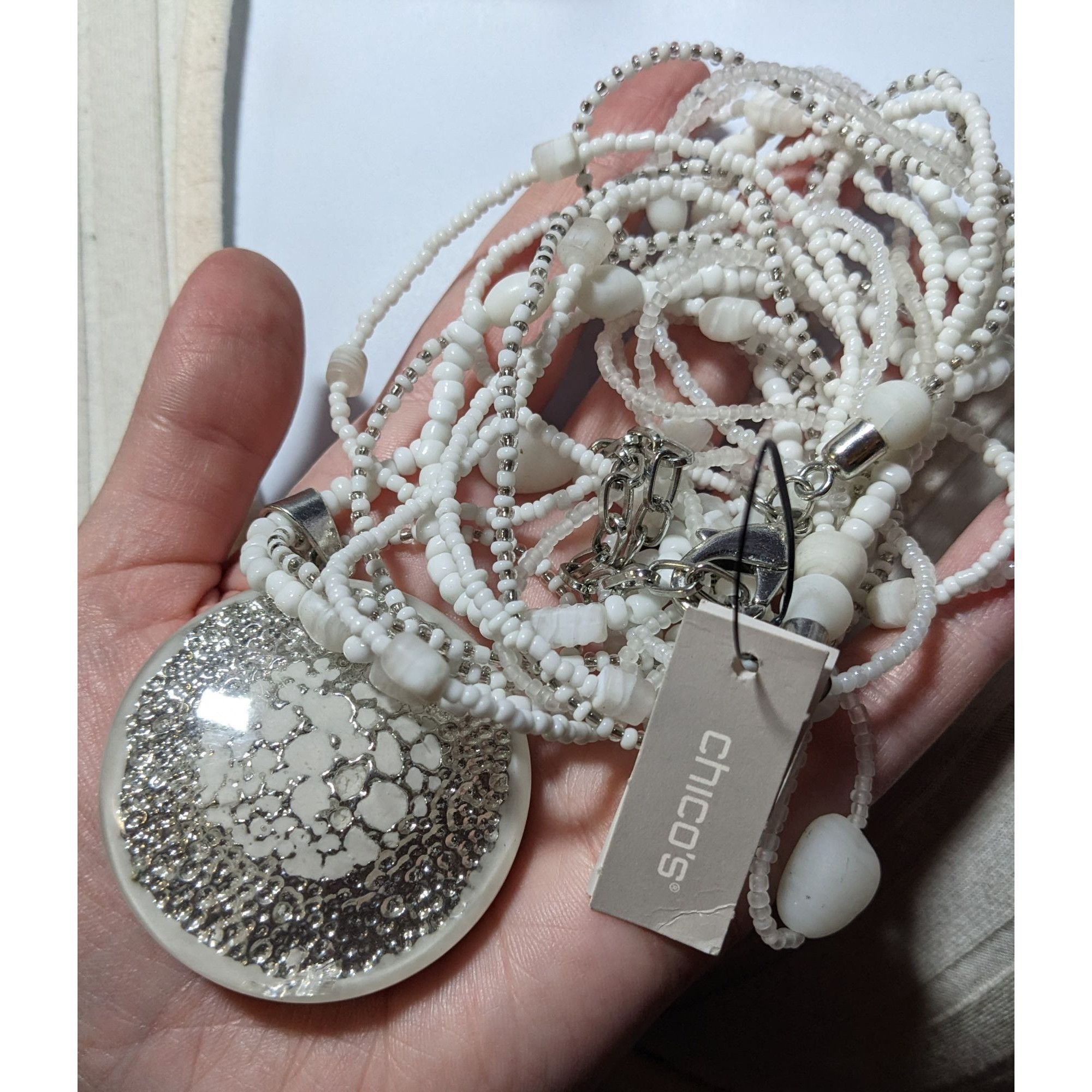 Chicos Chico's Nautilus White And Silver Chunky Multilayer Pendant Size ONE SIZE - 13 Thumbnail