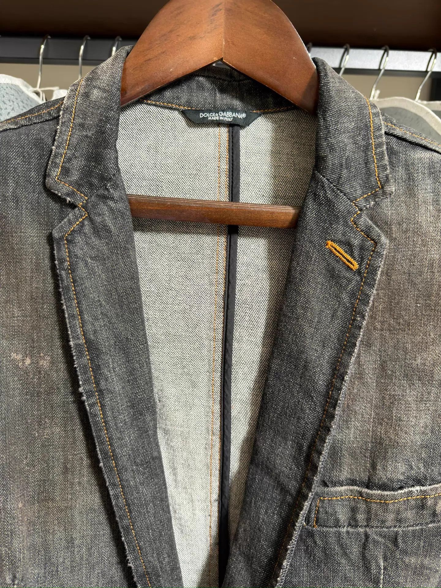 Dolce & Gabbana Dolce & Gabbana Charcoal Distressed Denim Blazer 48 Size US M / EU 48-50 / 2 - 3 Thumbnail