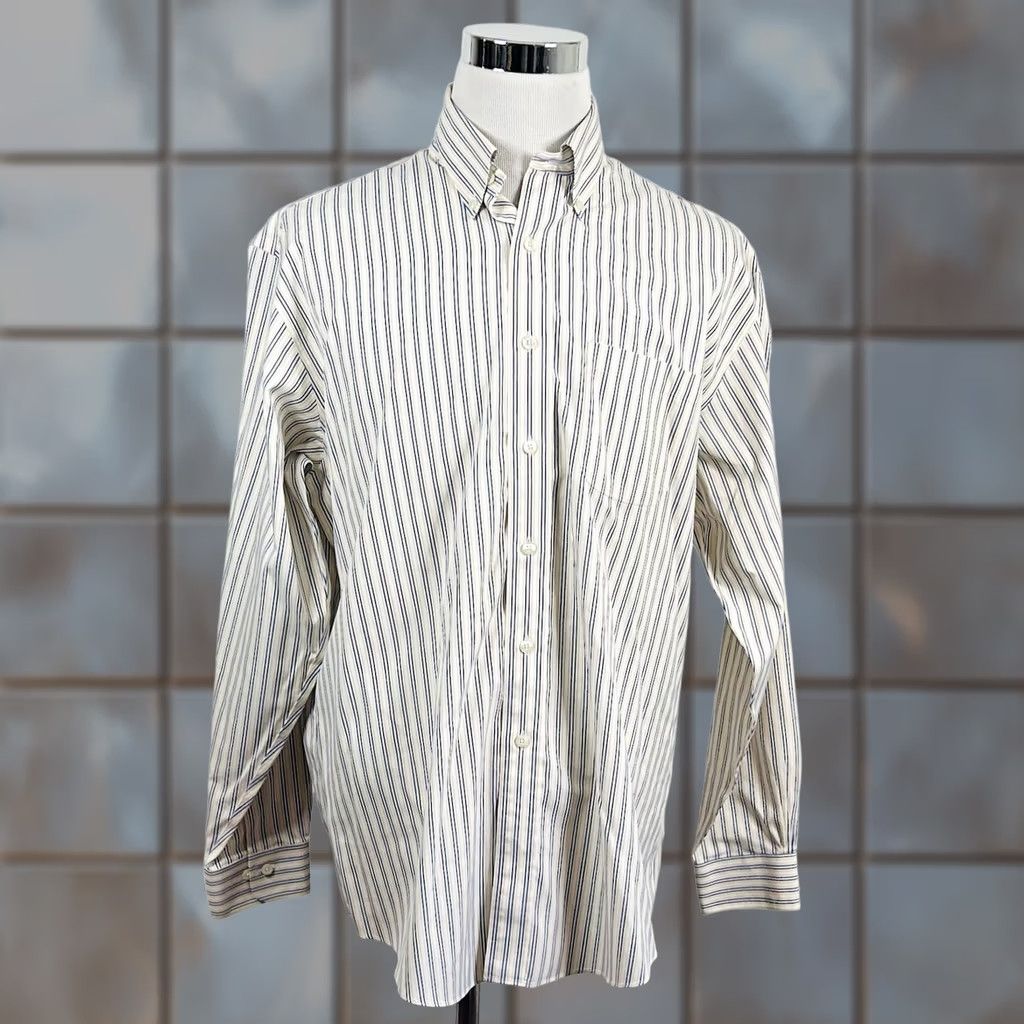 Brooks Brothers Brooks Brothers Large Regular Fit Non Iron Shirt Yellow Blue Striped Cotton Shirt Mens L Cold-Shoulder? Size US L / EU 52-54 / 3 - 1 Thumbnail
