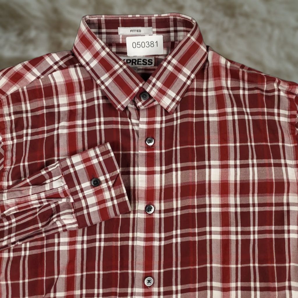 Express Express Shirt Mens Button-Up Plaid Long Sleeve Red Medium Size US M / EU 48-50 / 2 - 1 Thumbnail