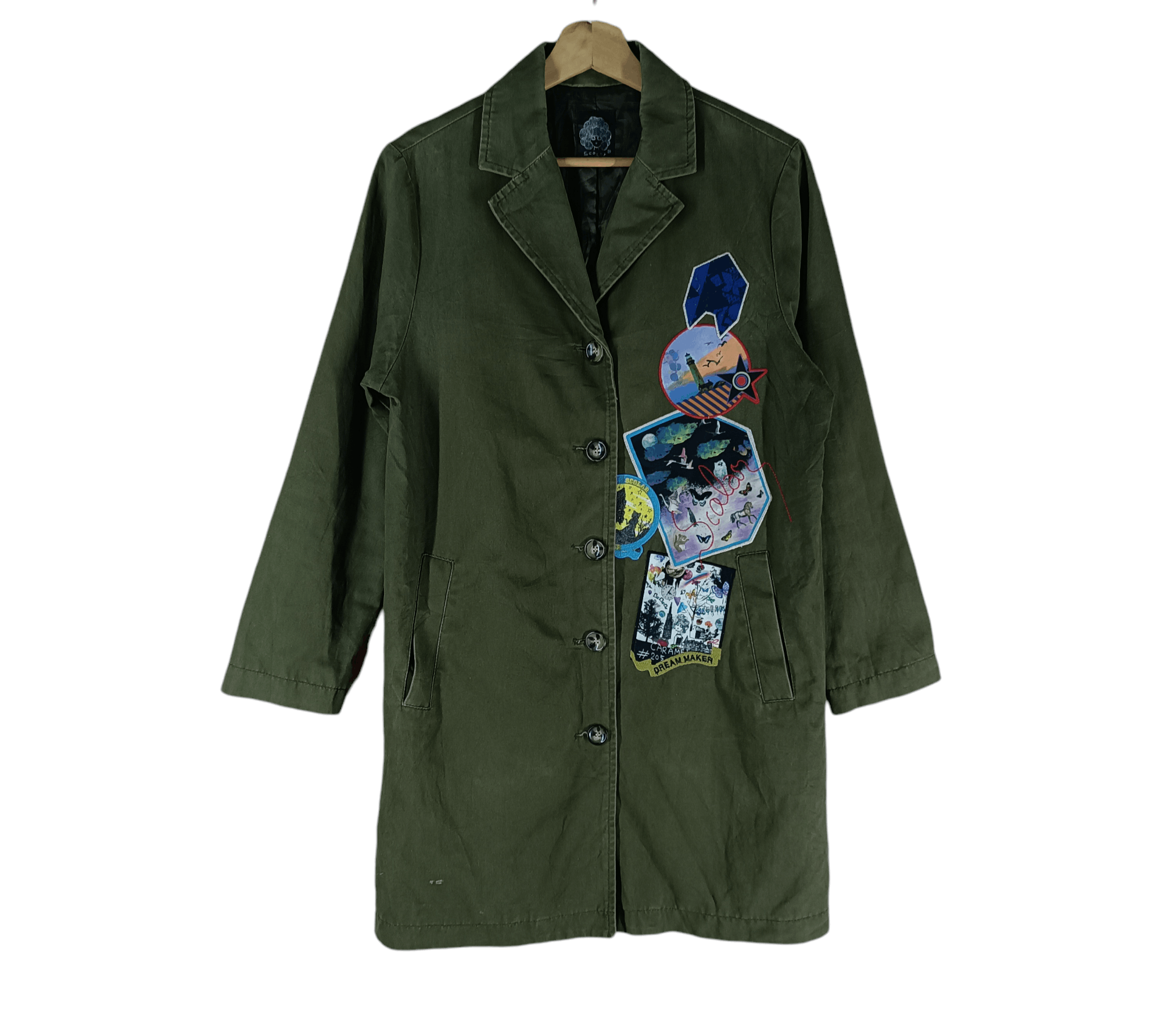 image of Vintage Scolar Patchwork Long Jacket Very Nice Design, Men's (Size Medium)