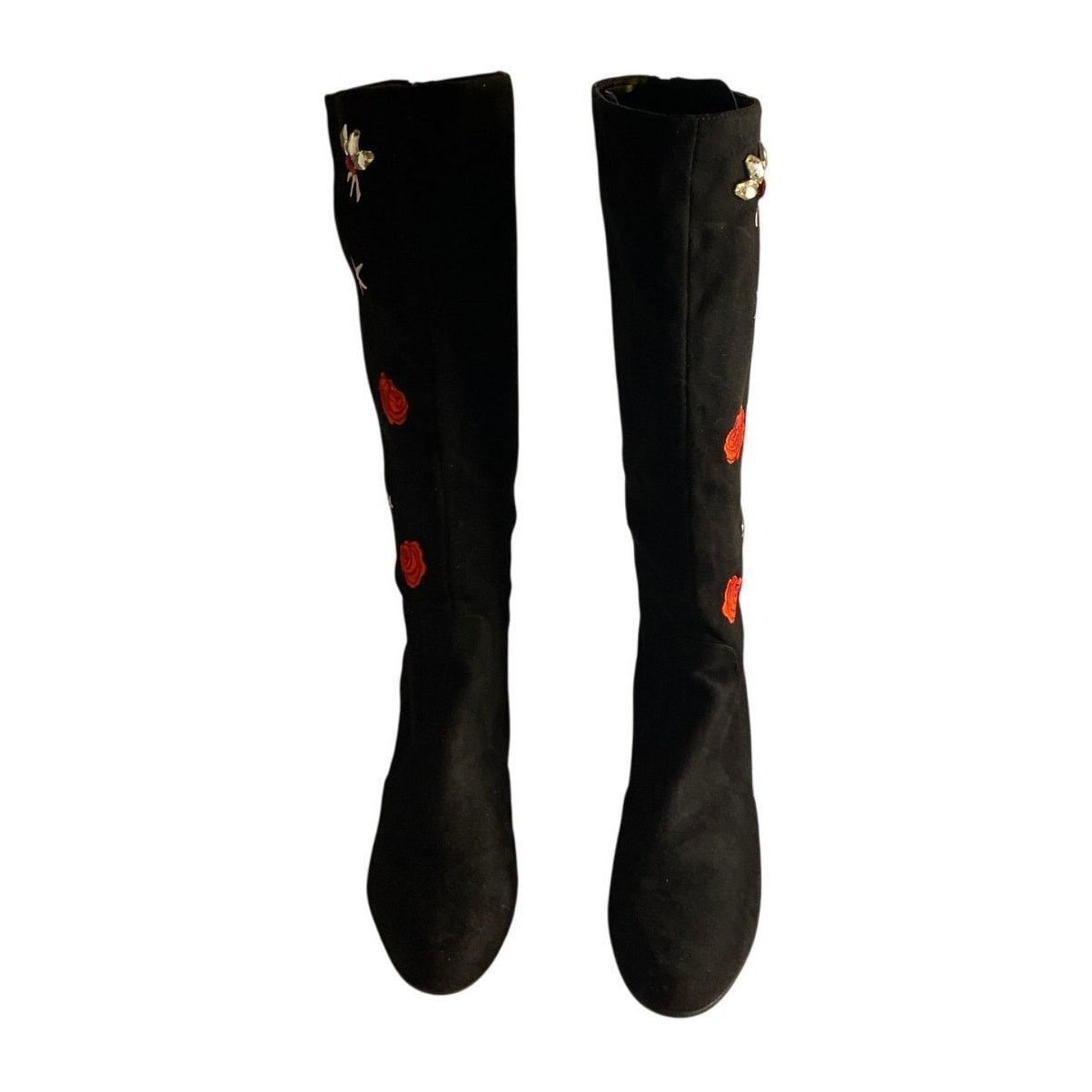Betsey Johnson Boho Floral Embroidered Black Tall Boots Betsey Johnson 10M Size US 10 / IT 40 - 5 Thumbnail