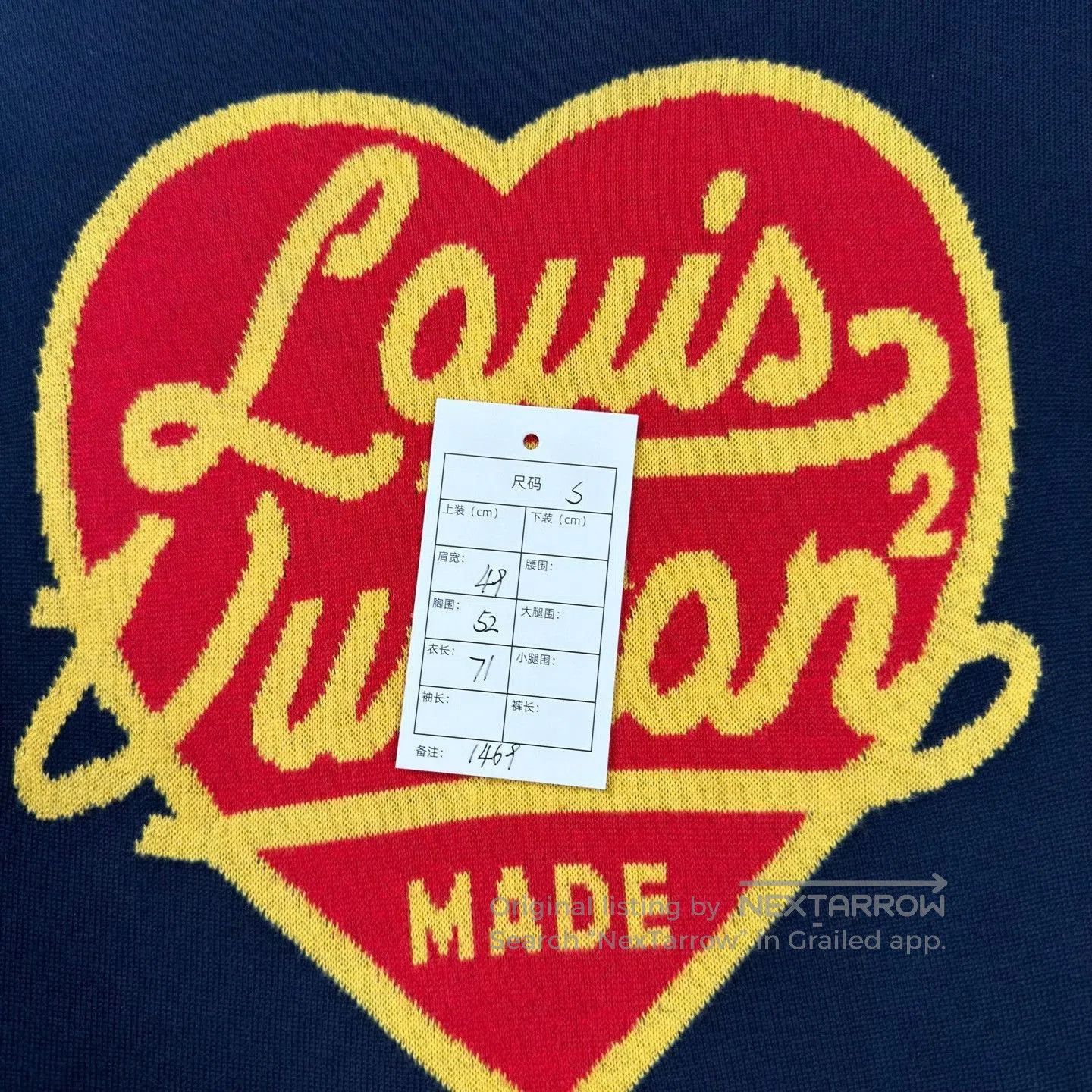 Louis Vuitton LV Nigo Heart Pattern Navy Knit Tee. Size S / US 4 / IT 40 - 6 Thumbnail