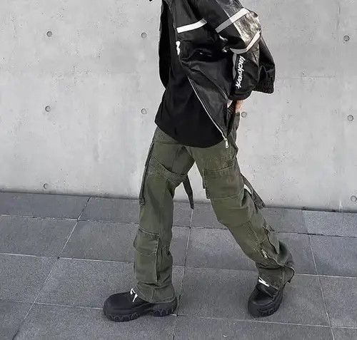 Japanese Brand × Jean High Street Style Zip Retro Army Green Cargo Pants Size US 32 / EU 48 - 3 Thumbnail