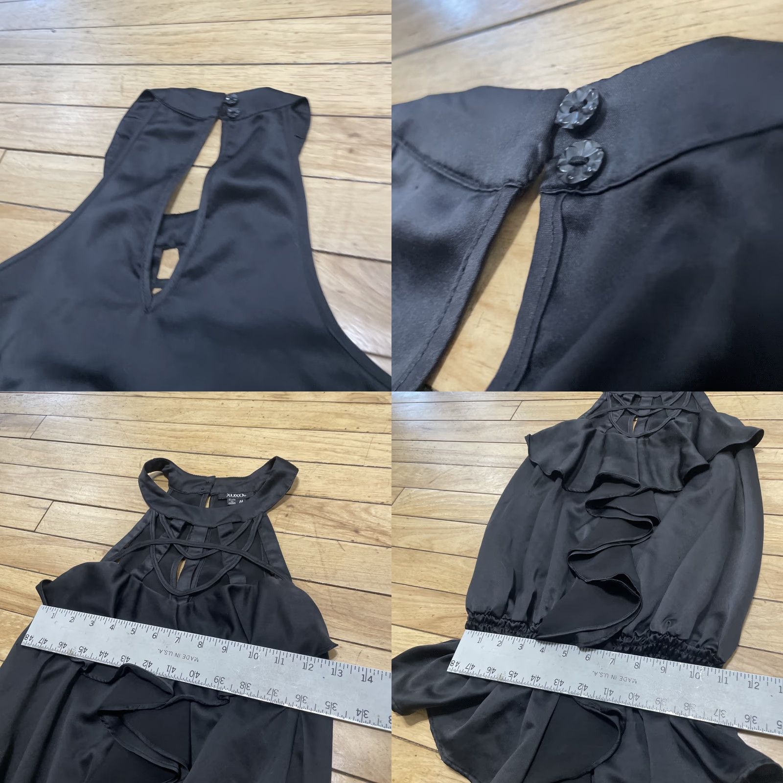 XOXO VINTAGE XOXO Blouse Shirt Women L Black Satin Sheer Ruffle Halter Top Fairy Grunge Romantic 90s Style Seasonal Black Womens Size L / US 10 / IT 46 - 8 Thumbnail