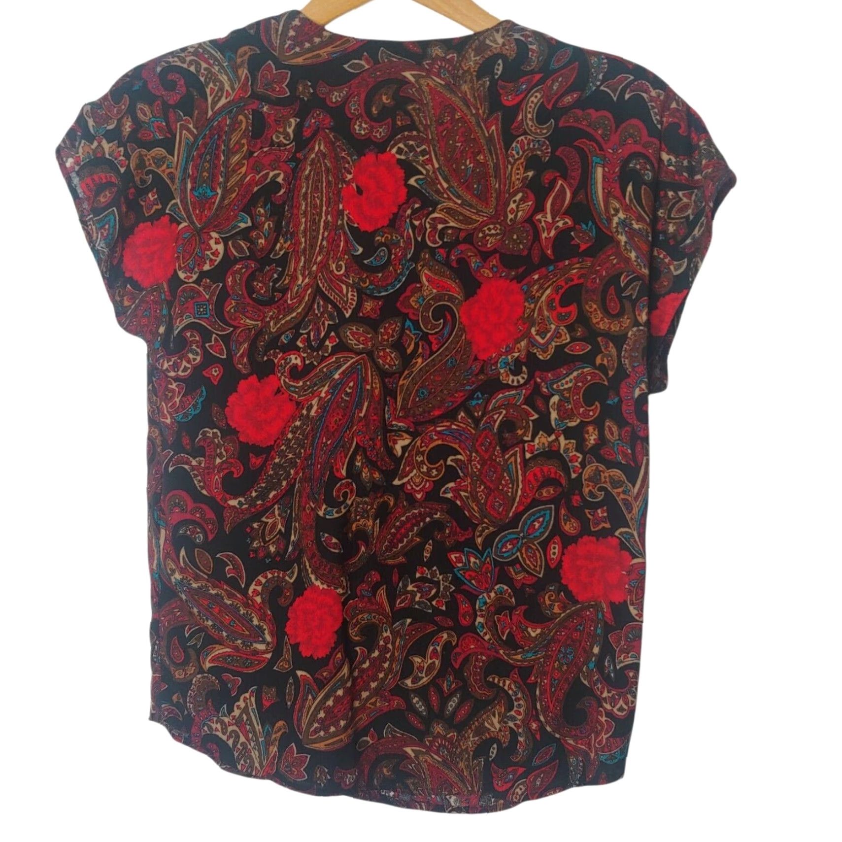Vintage VINTAGE Russ Blouse Size 6 Short Sleeve Floral Paisley Button ILGWU USA Red black and red Shirt Womens 1960s Office Wear Size M / US 6-8 / IT 42-44 - 2 Thumbnail