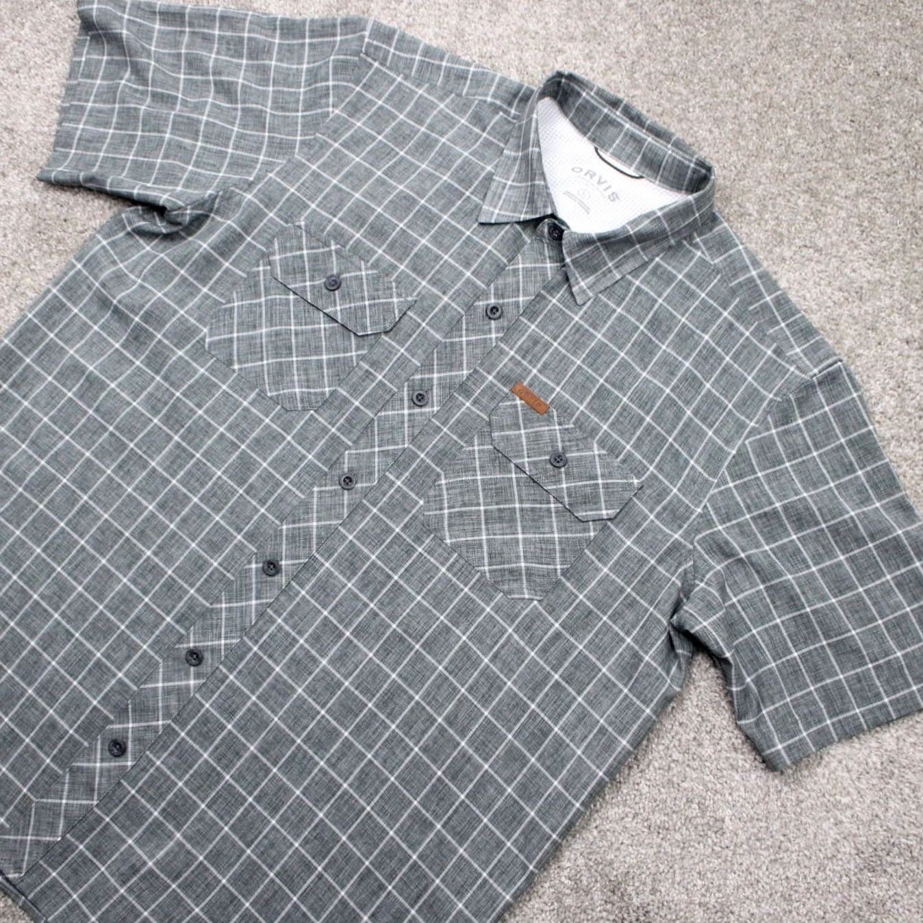Orvis Orvis Shirt Mens Large Gray Quick Dry Pockets Short Sleeve Polyester Button Up Size US L / EU 52-54 / 3 - 3 Thumbnail