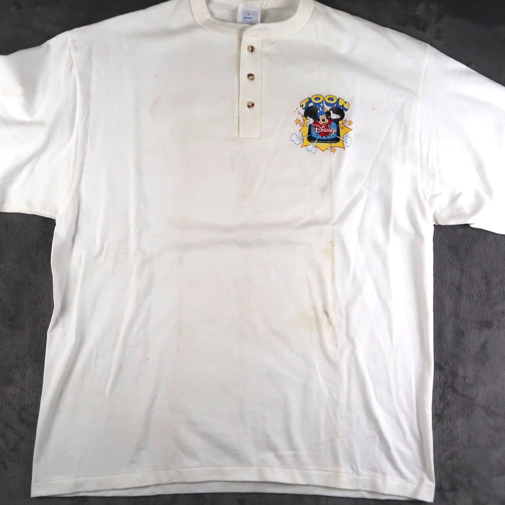 Disney VINTAGE Disney T-Shirt Mens XL White Henley Long Sleeve Mickey Mouse 90s Cartoon Logo Size US XL / EU 56 / 4 - 5 Thumbnail