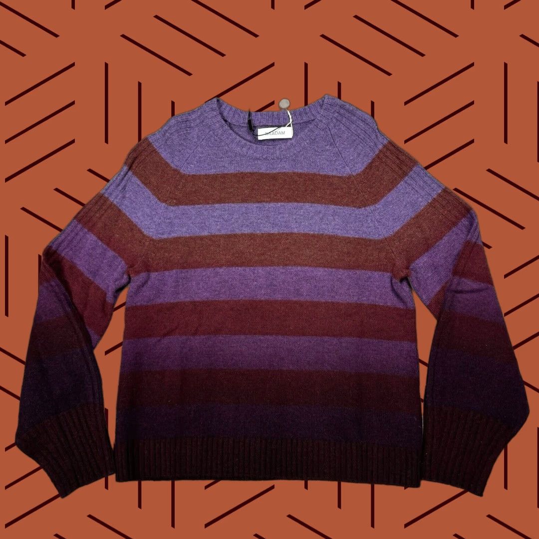 NAADAM VINTAGE NAADAM Wool Cashmere Striped Crew Neck Sweater Women XS Purple Maroon 70s Overdye Knit Pullover Fall Winter Size XS / US 0-2 / IT 36-38 - 1 Thumbnail