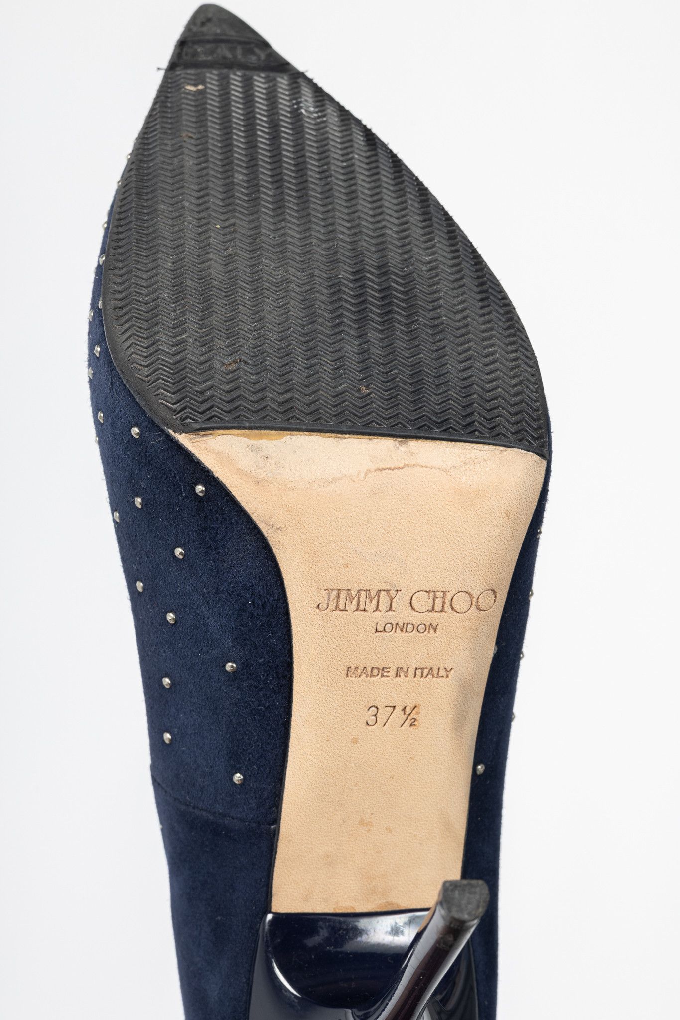 Jimmy Choo Jimmy Choo Abel Navy Suede Rhinestone-Embellished Pumps Size US 7 / IT 37 - 5 Thumbnail