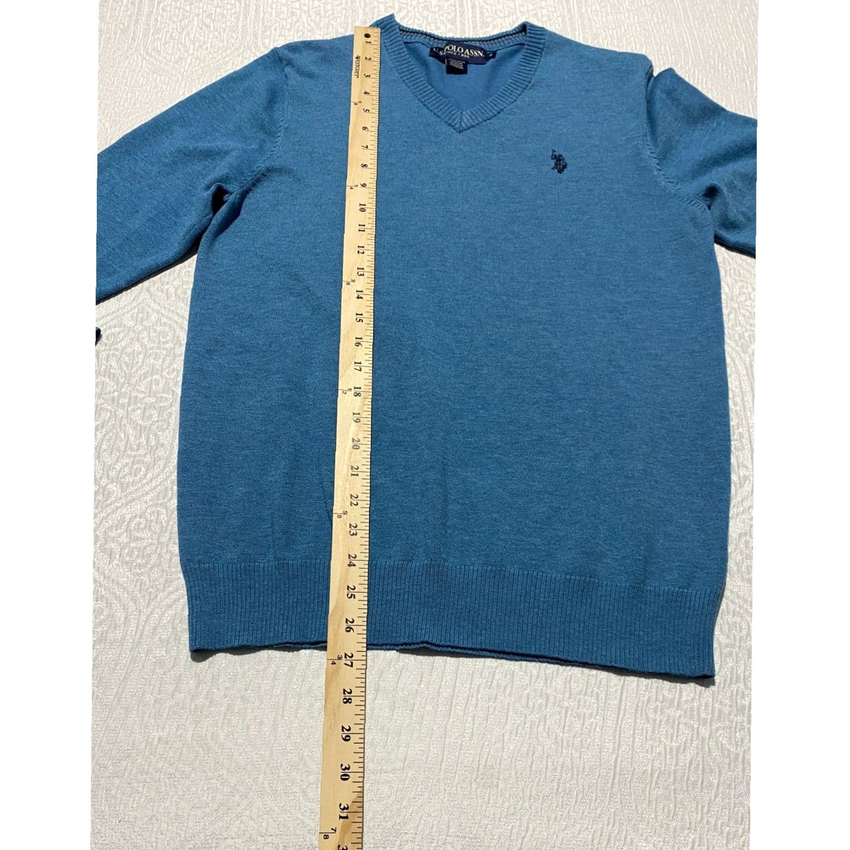 U.S. Polo Assn. US Polo Assn Mens Sweater V-Neck Heathered Blue S Embroidered Logo Long Sleeve Size US S / EU 44-46 / 1 - 5 Thumbnail