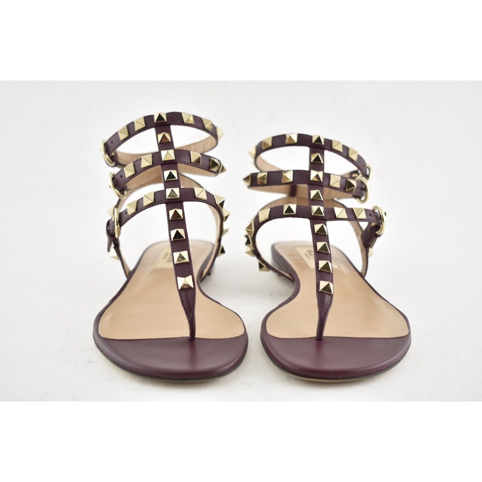Valentino Valentino Rockstud Red Burgundy Leather Triple Gladiator Size US 5 / IT 35 - 5 Thumbnail