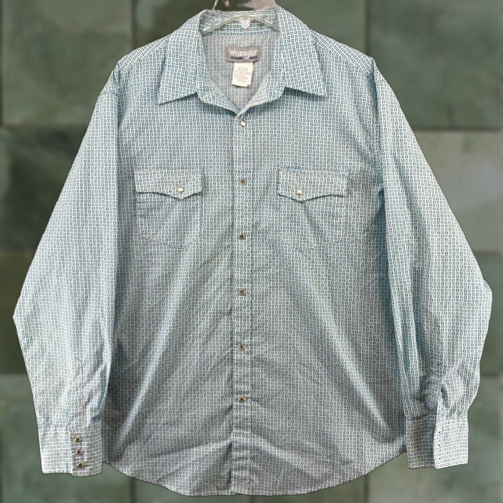 Wrangler Wrangler Wrancher Shirt Mens XL Blue Check Pearl Snap Up Cowboy Size US XL / EU 56 / 4 - 1 Thumbnail