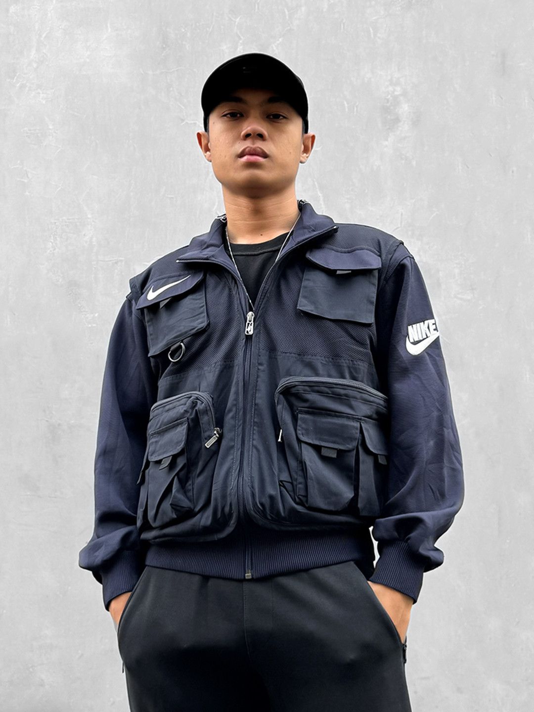Nike × Streetwear Reworked Nike Zip-up Tactical Tracktop Dark Navy ...