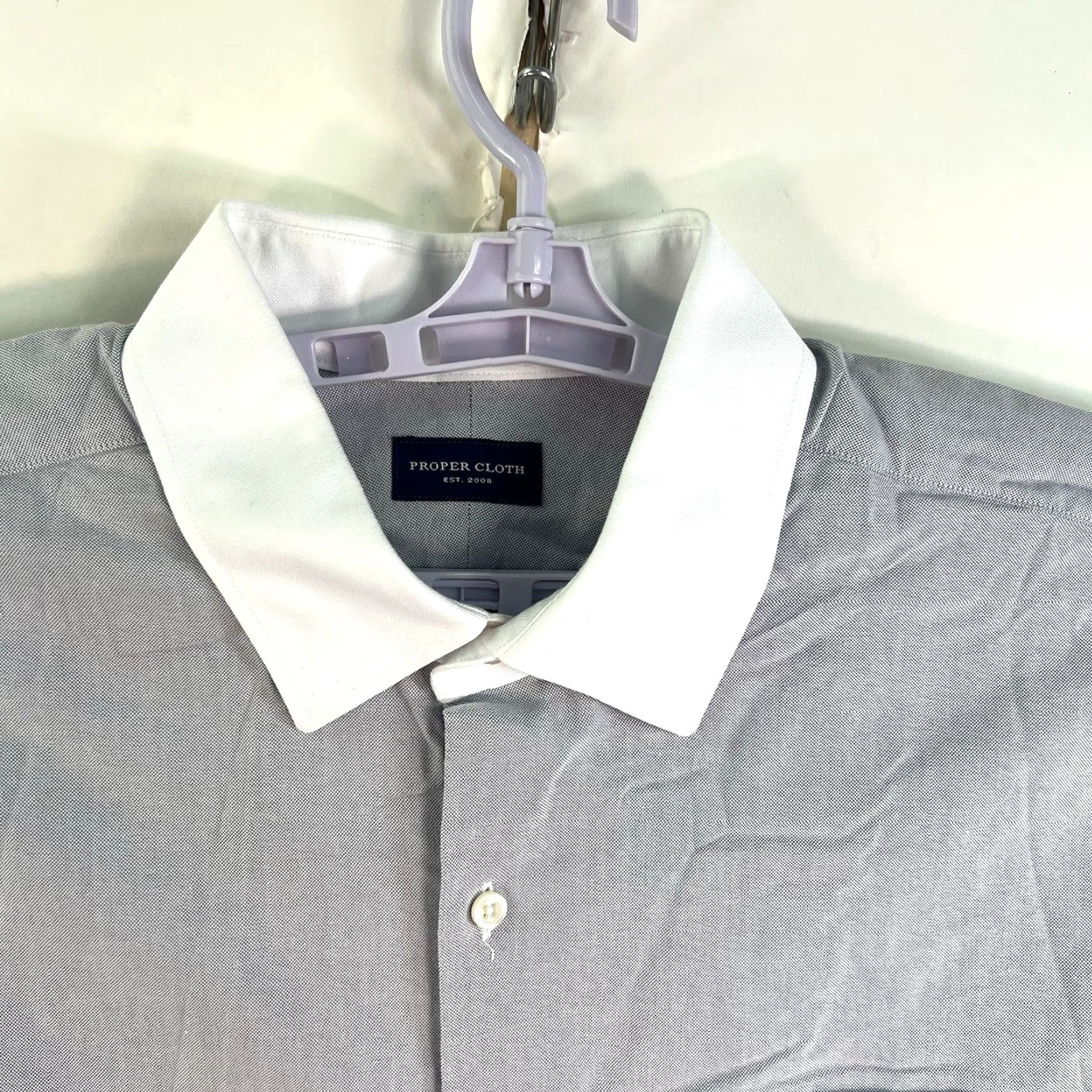 Proper Cloth Proper Cloth Mens XL Gray Dress Shirt Colorblock Spread Collar Barrel Cuff Size US XL / EU 56 / 4 - 3 Thumbnail