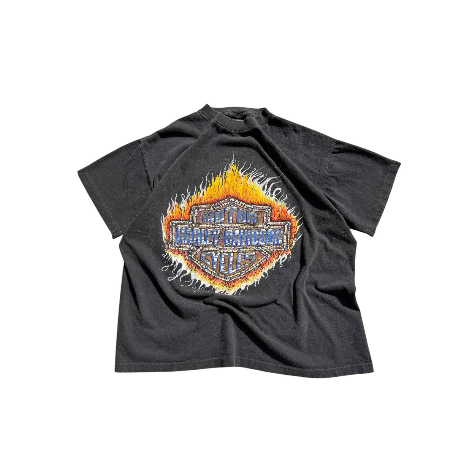 Harley Davidson Vintage Faded Harley Davidson Flame Bar & Shield Tee Size US XL / EU 56 / 4 - 1 Thumbnail