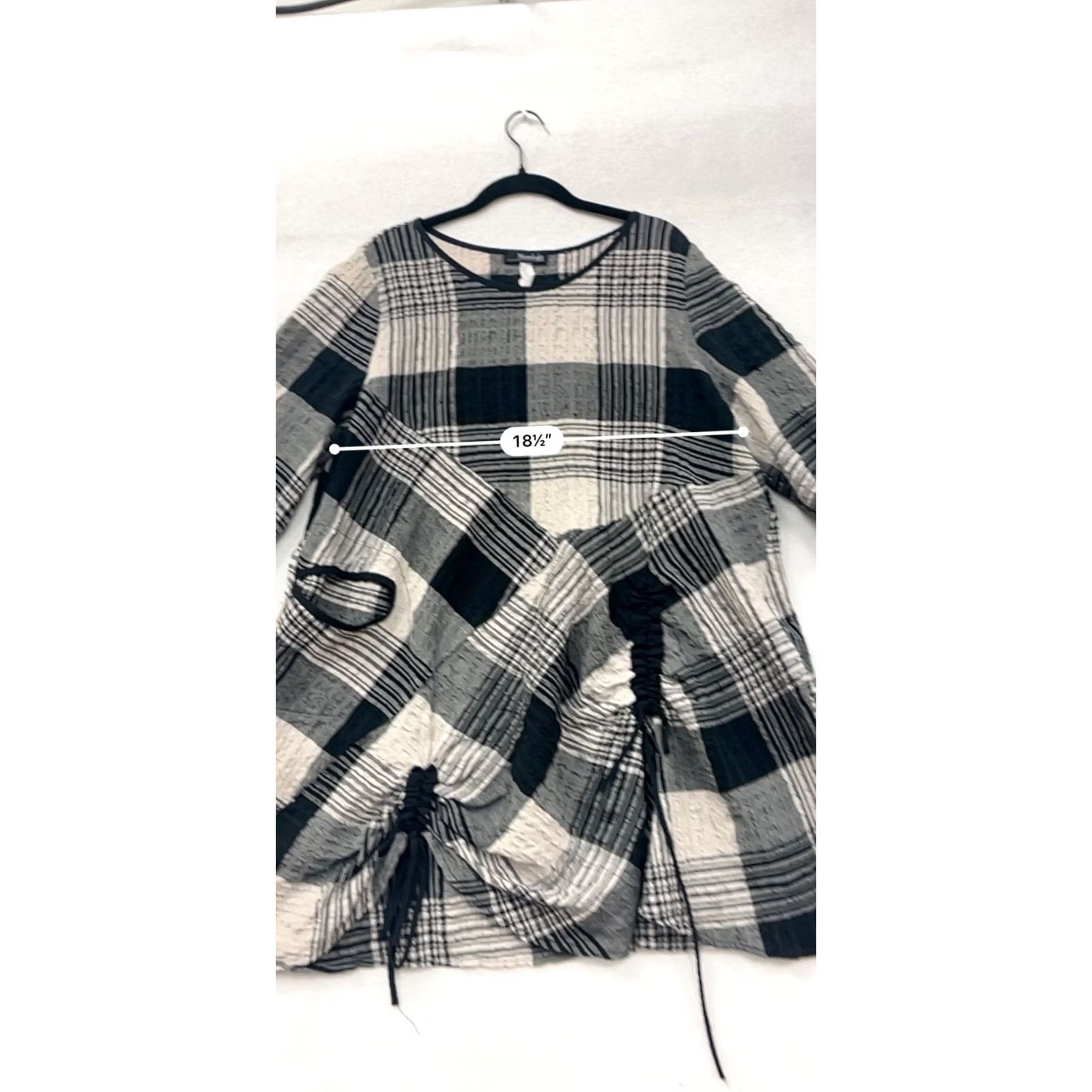 Vintage Moonlight Plaid Dress A-Line Midi 3/4 Sleeve Textured Black Gray L Women Size L / US 10 / IT 46 - 8 Thumbnail