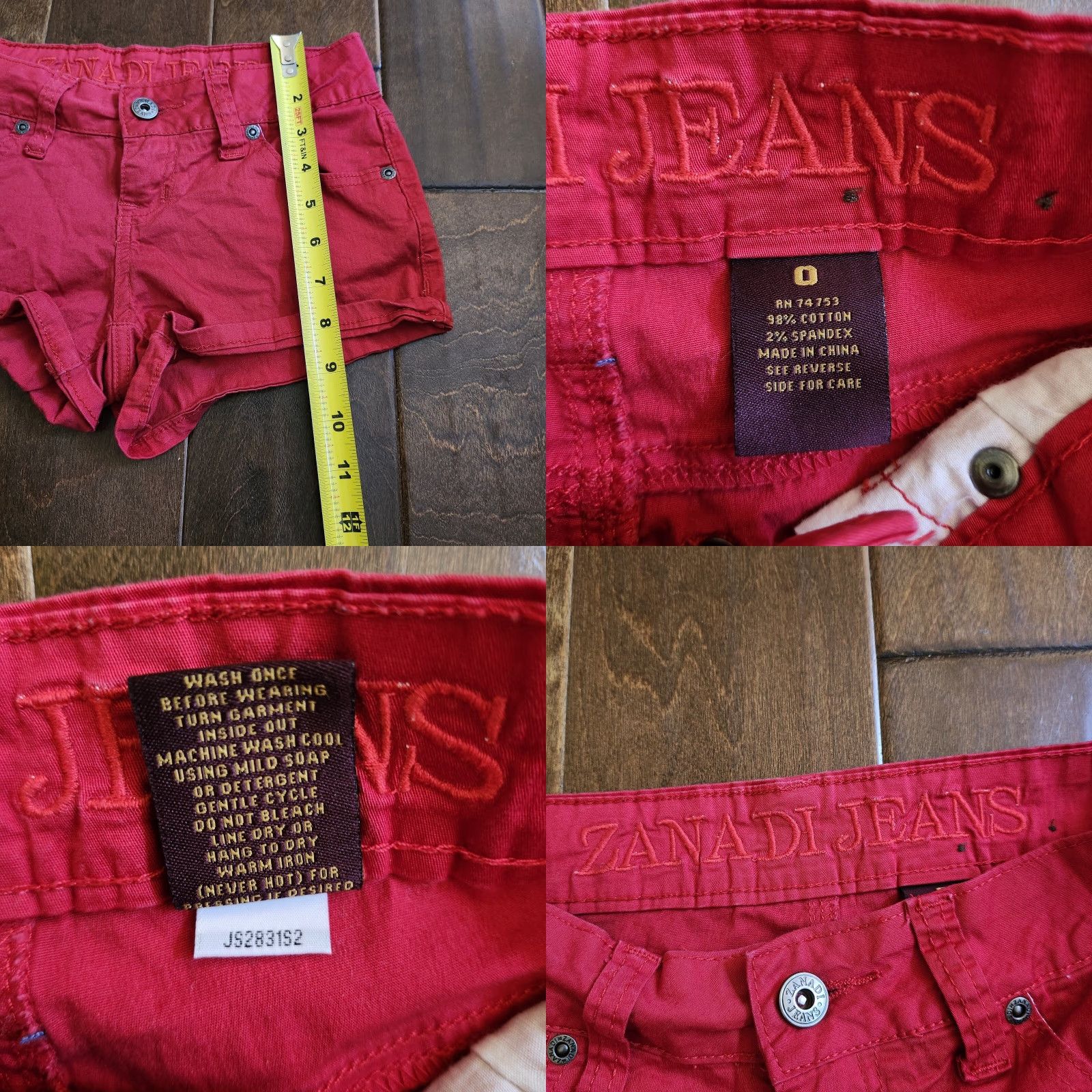 Vintage Zana Di Shorts Women's Red Denim Cotton Spandex Size 0 Casual Party/Cocktail Travel Easy Care Button Closure Vintage No Size 25" / US 0 / IT 36 - 8 Thumbnail