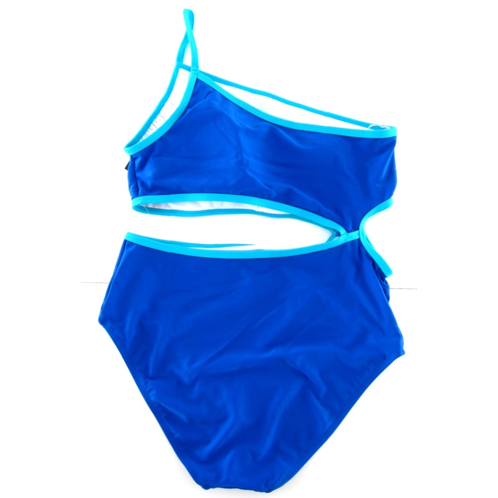 AQUA Aqua Couture Teal Blue One Shoulder Open Stomach One Piece Swimsuit L NWT Women Beach Reg Large Blue Pattern Solid Spaghetti Size ONE SIZE - 2 Thumbnail