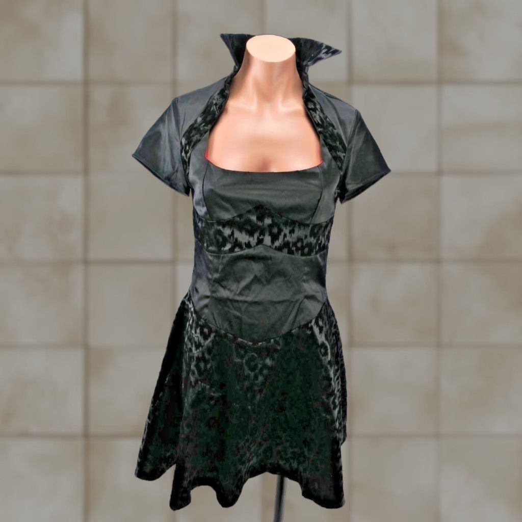 VINTAGE Living Dead Souls Gothic Black Animal Print Steampunk Halter Dress S NEW NWT